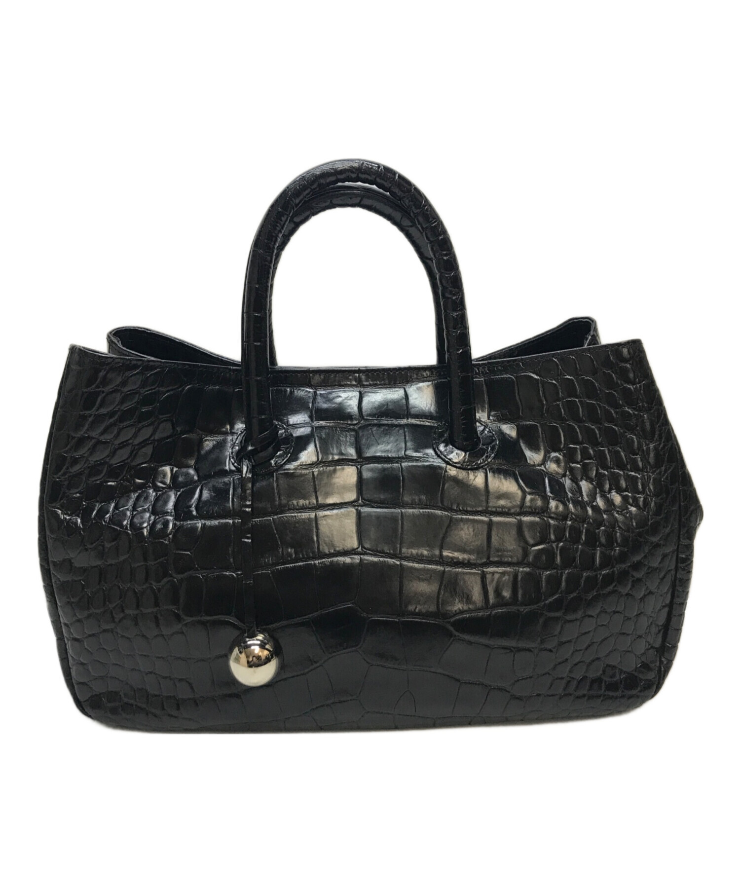 中古・古着通販】FURLA (フルラ) クロコ型ハンドバッグ ブラック 