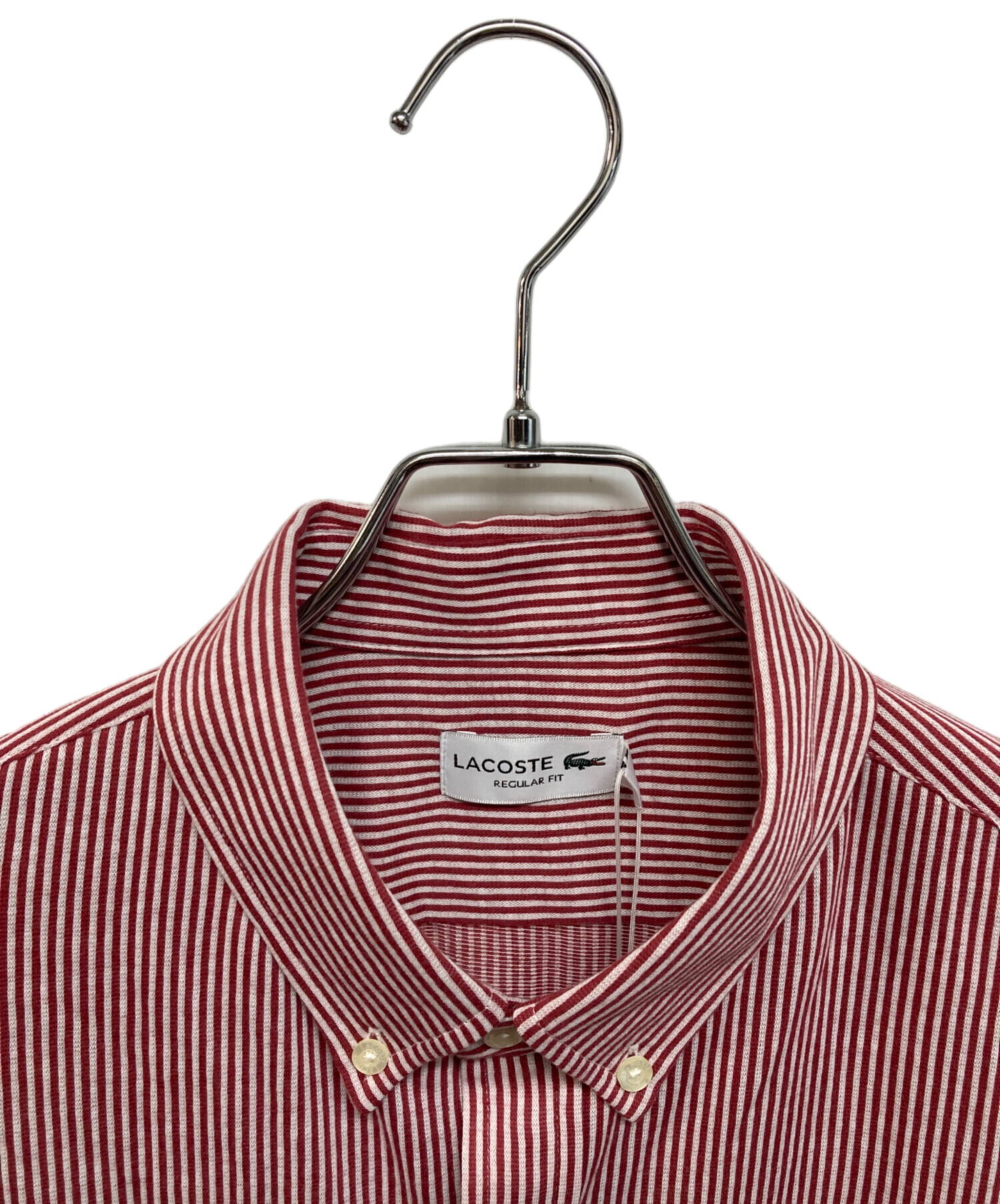中古・古着通販】LACOSTE (ラコステ) ストライプジャージシャツ レッド 