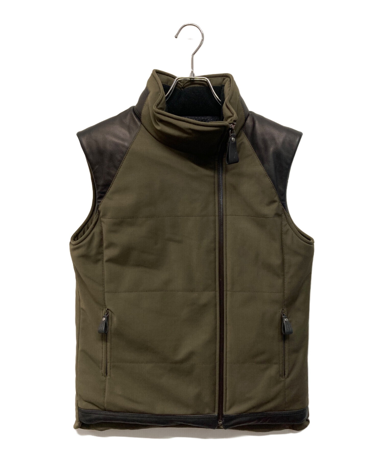 エルメス　ベスト 中古・古着通販】HERMES (エルメス) レザー切替ダウンベスト カーキ