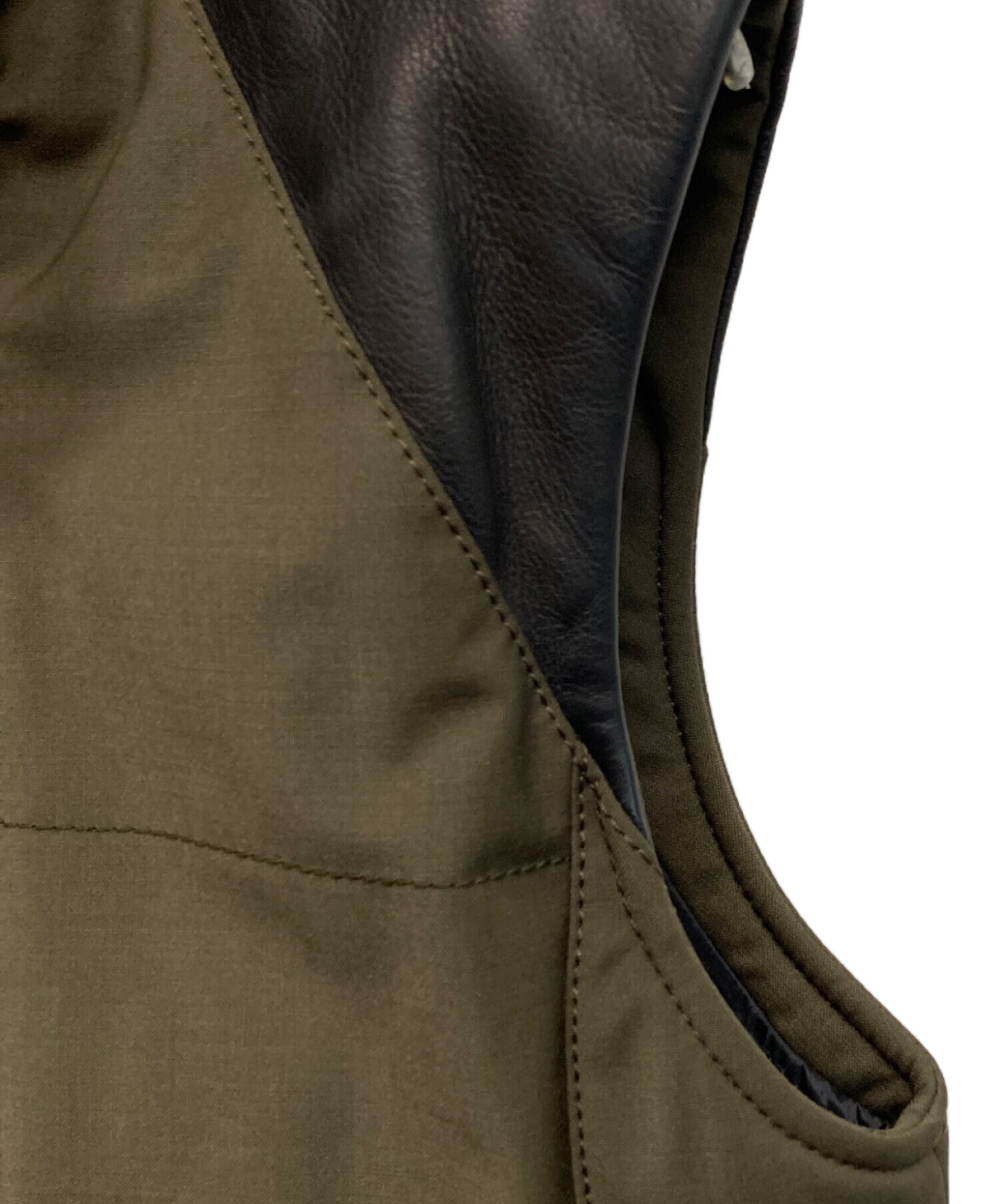 中古・古着通販】HERMES (エルメス) レザー切替ダウンベスト カーキ