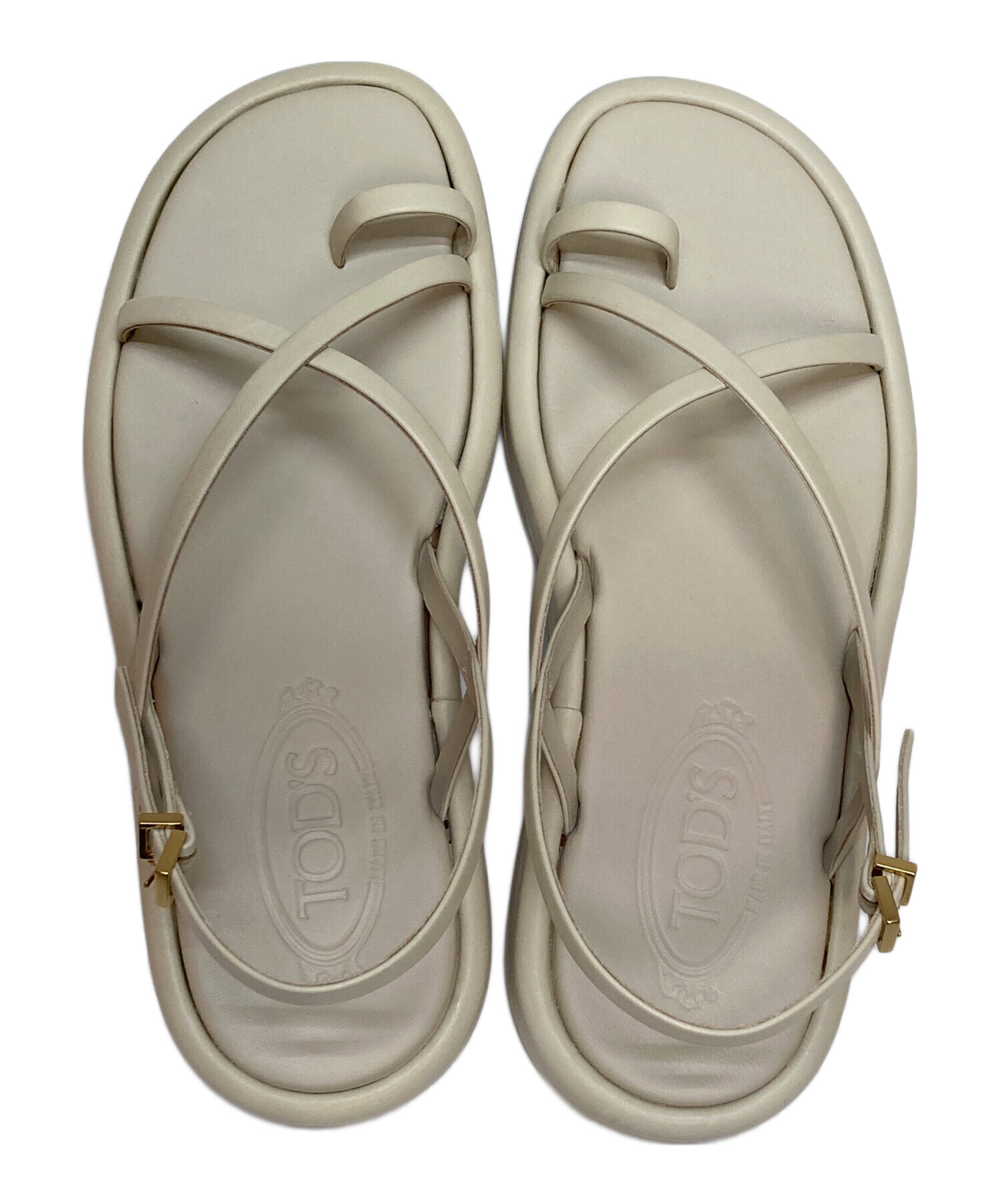 TOD’S トッズ レザーサンダル ベージュ シルバー イタリア製　高級 中古・古着通販】TOD'S (トッズ) レザーサンダル ベージュ サイズ:37