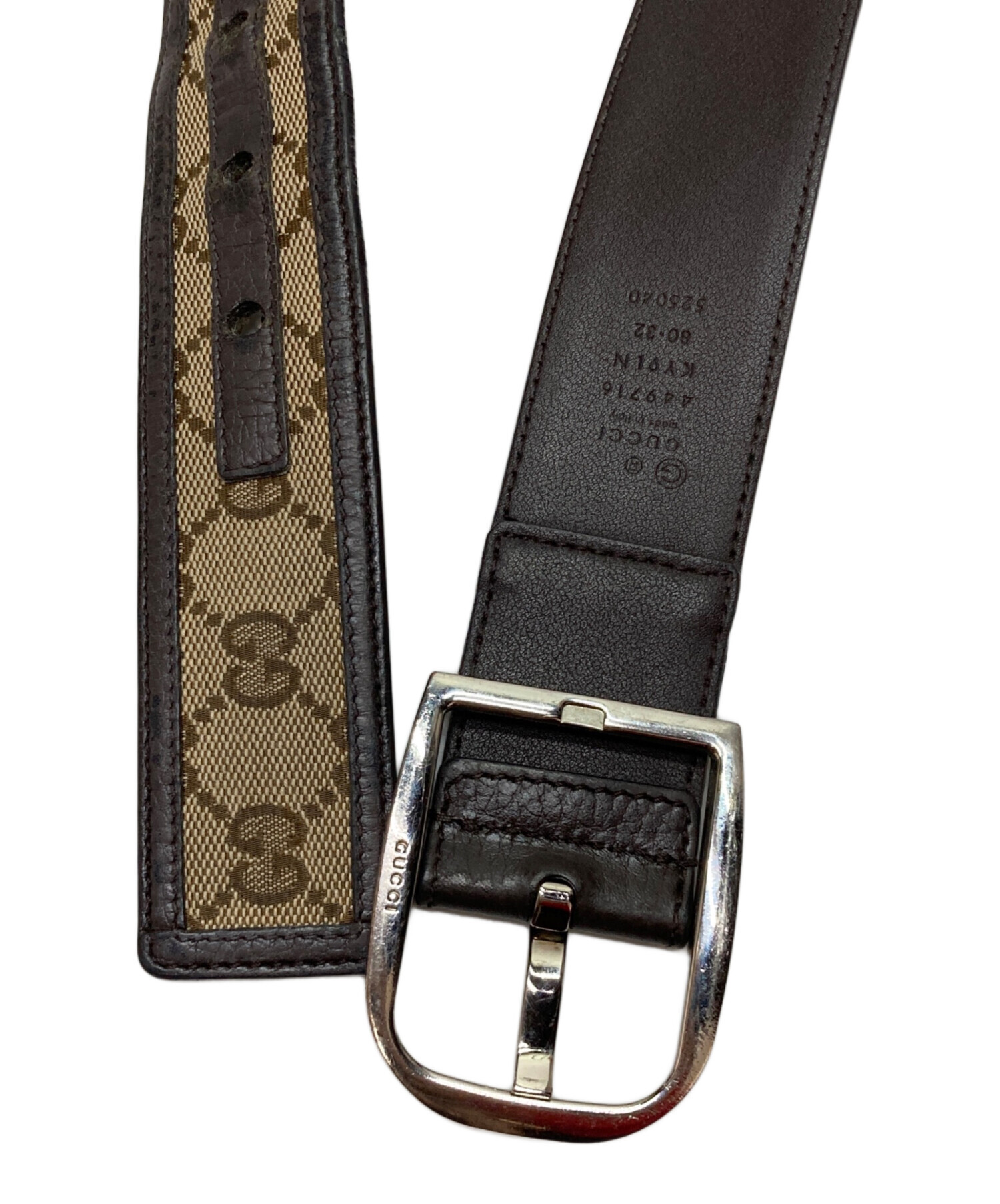 グッチ ベルト ベージュ ブラウン キャンバス 中古・古着通販】GUCCI (グッチ) レザーGGキャンバス切替ベルト