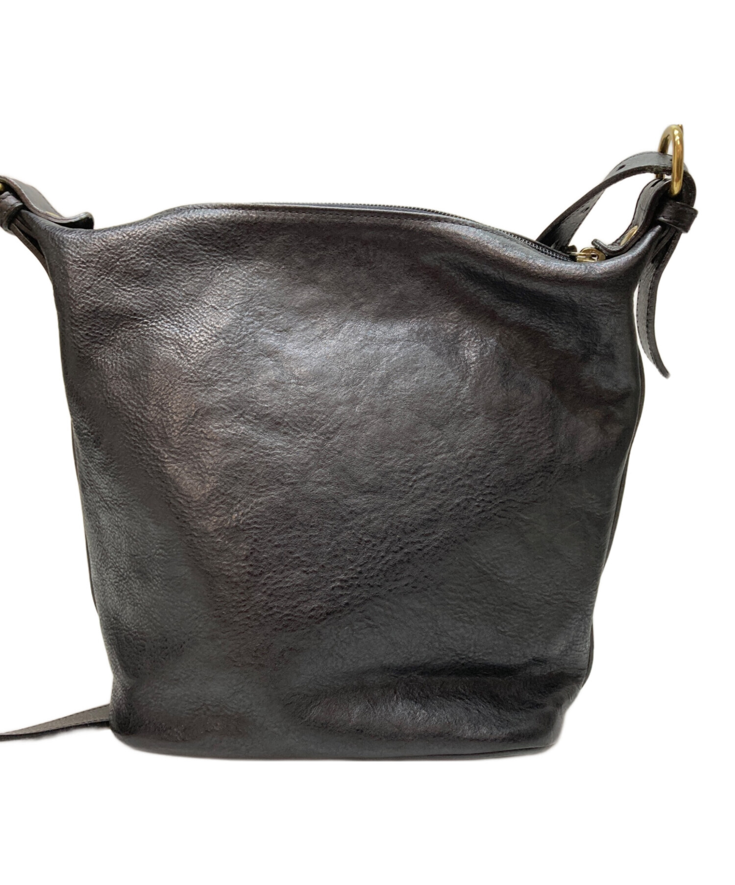 【未使用級】イルビゾンテ レザーショルダーバッグ バケツ ブラック 黒 中古・古着通販】IL BISONTE (イル ビゾンテ) バケツ型ショルダー