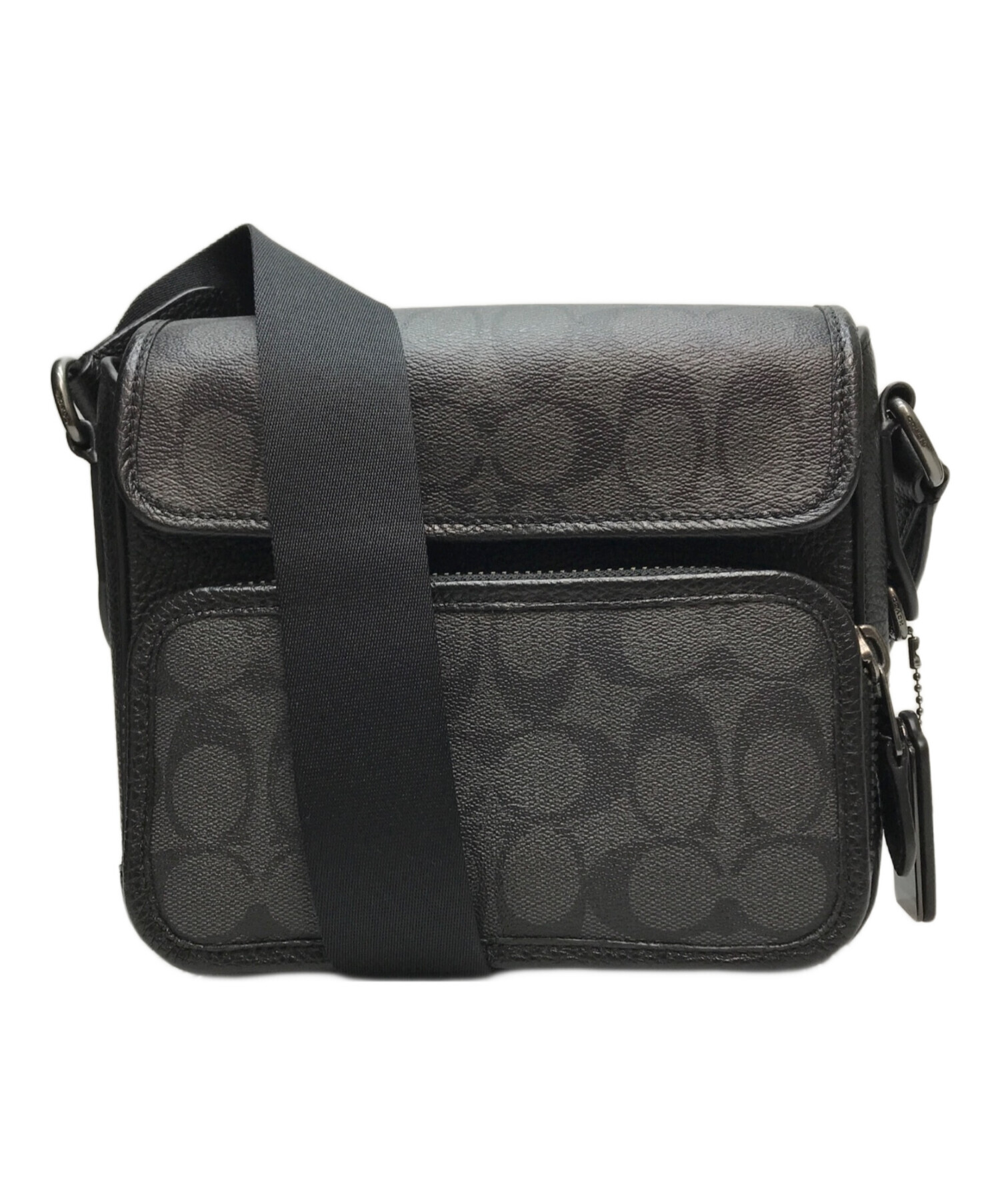 【未使用級】COACH ボディバッグ シグネチャー チャコール 中古・古着通販】COACH (コーチ) シグネチャーフラップクロスボディ