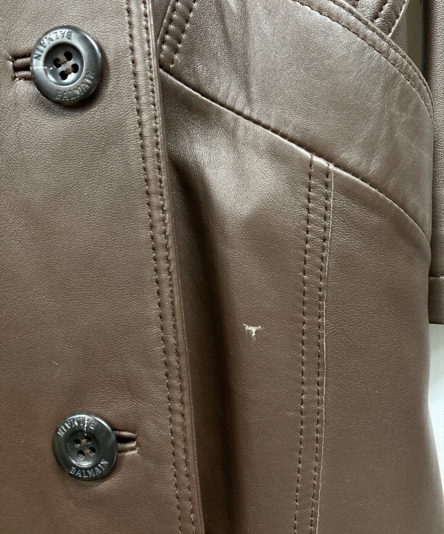 中古・古着通販】BALMAIN (バルマン) ラムレザーチェスターコート