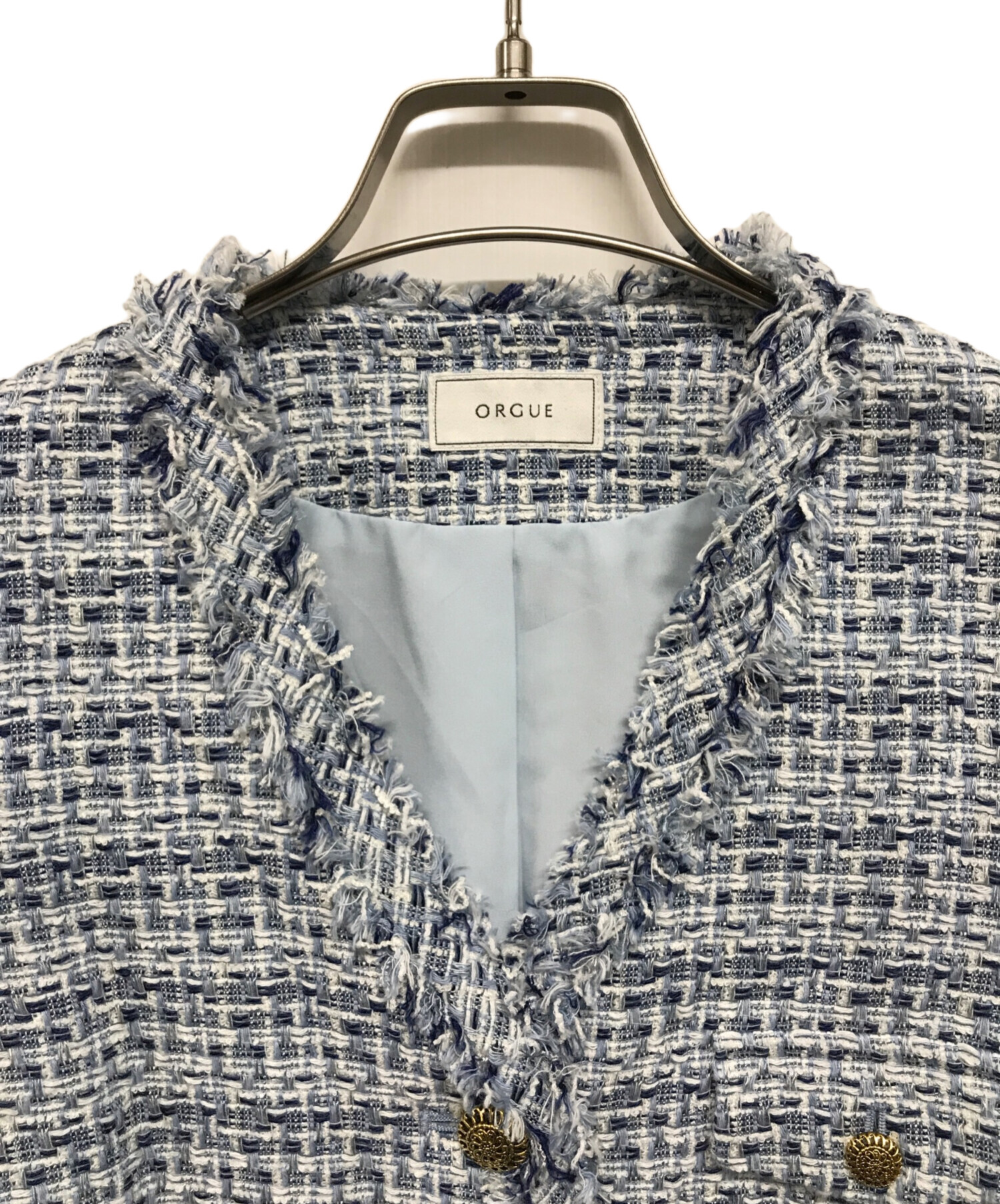 中古・古着通販】ORGUE (オルグ) Tweed fringe 2way jacket ブルー