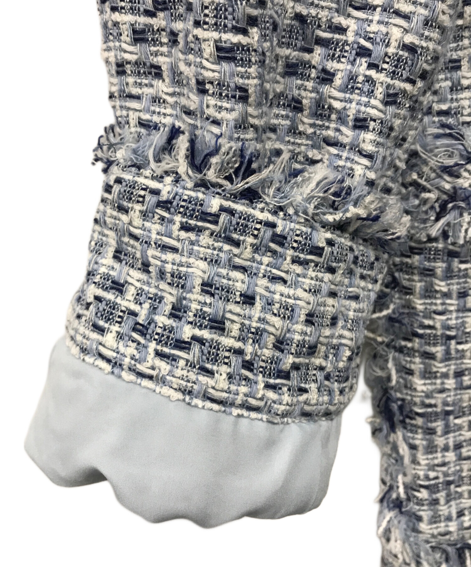 中古・古着通販】ORGUE (オルグ) Tweed fringe 2way jacket ブルー