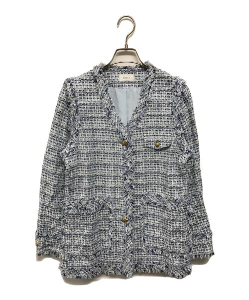 ORGUE Tweed fringe 2way jacket【Ivory】 中古・古着通販】ORGUE (オルグ) Tweed fringe 2way jacket ブルー
