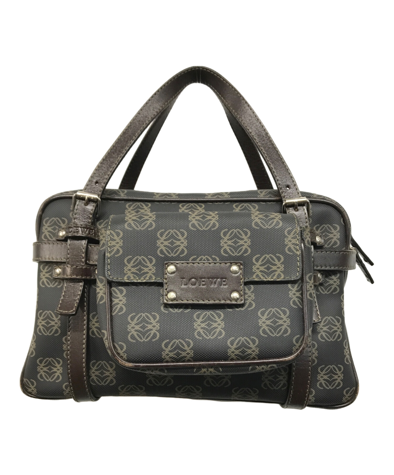 LOEWE ロエベ　アナグラム　ハンドバッグ　総柄 中古・古着通販】LOEWE (ロエベ) アナグラム総柄ハンドバッグ ブラウン