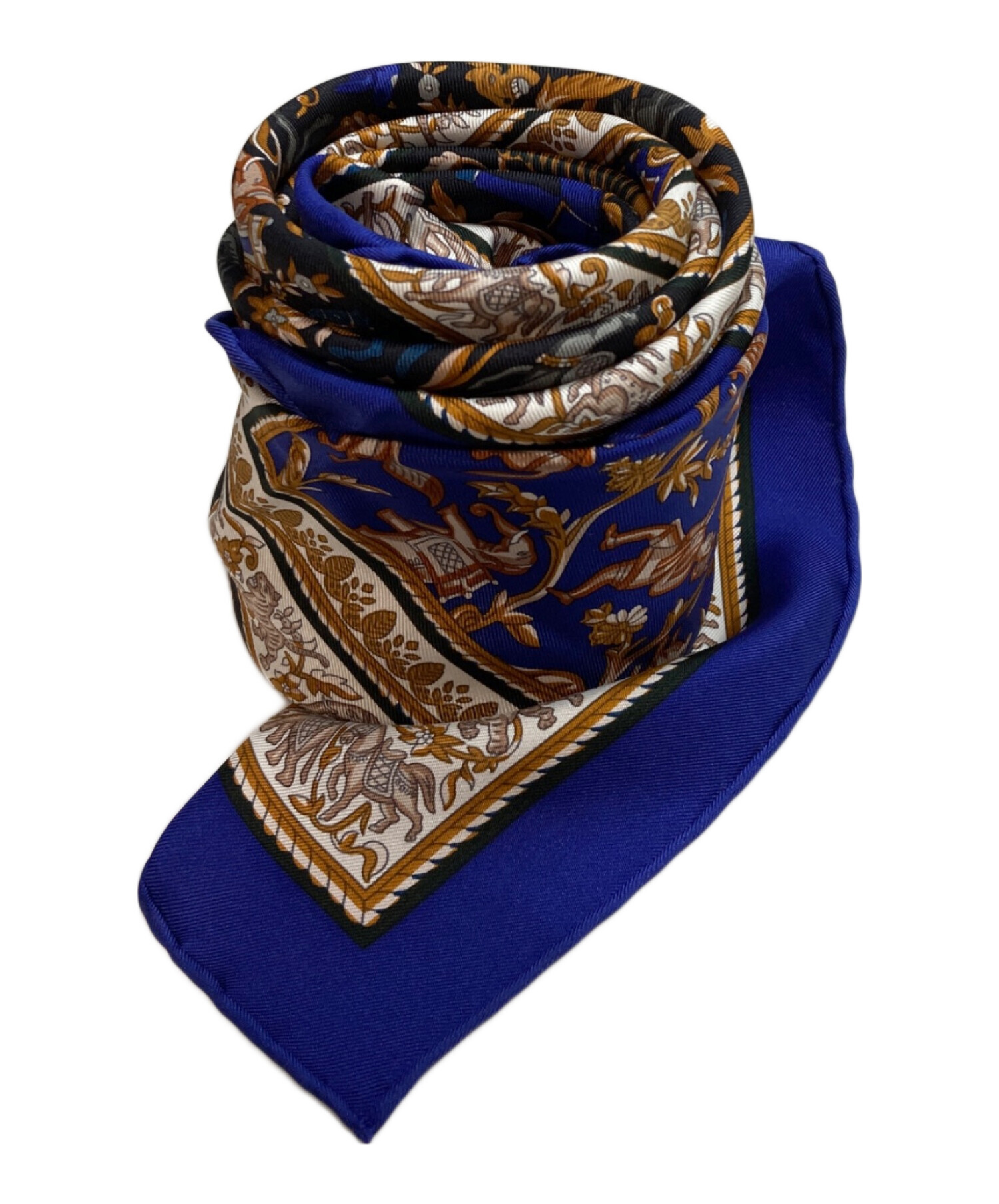 中古・古着通販】HERMES (エルメス) シルクスカーフ ネイビー×ブラウン 
