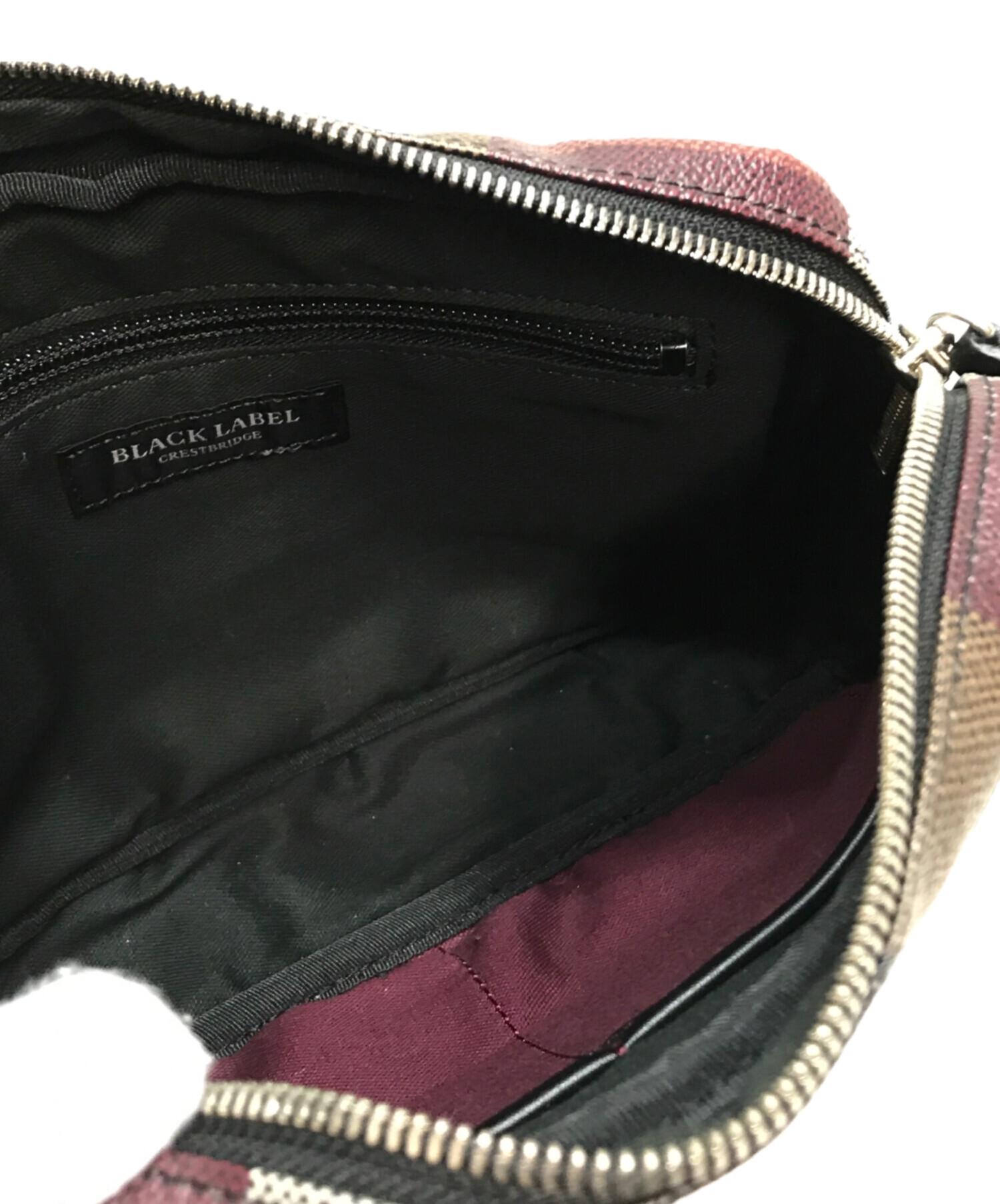美品 BLACK LABEL CRESTBRIDGE チェック ボディバッグ ナイロンコンビカルゼシャドークレストブリッジチェックビジネスボディ