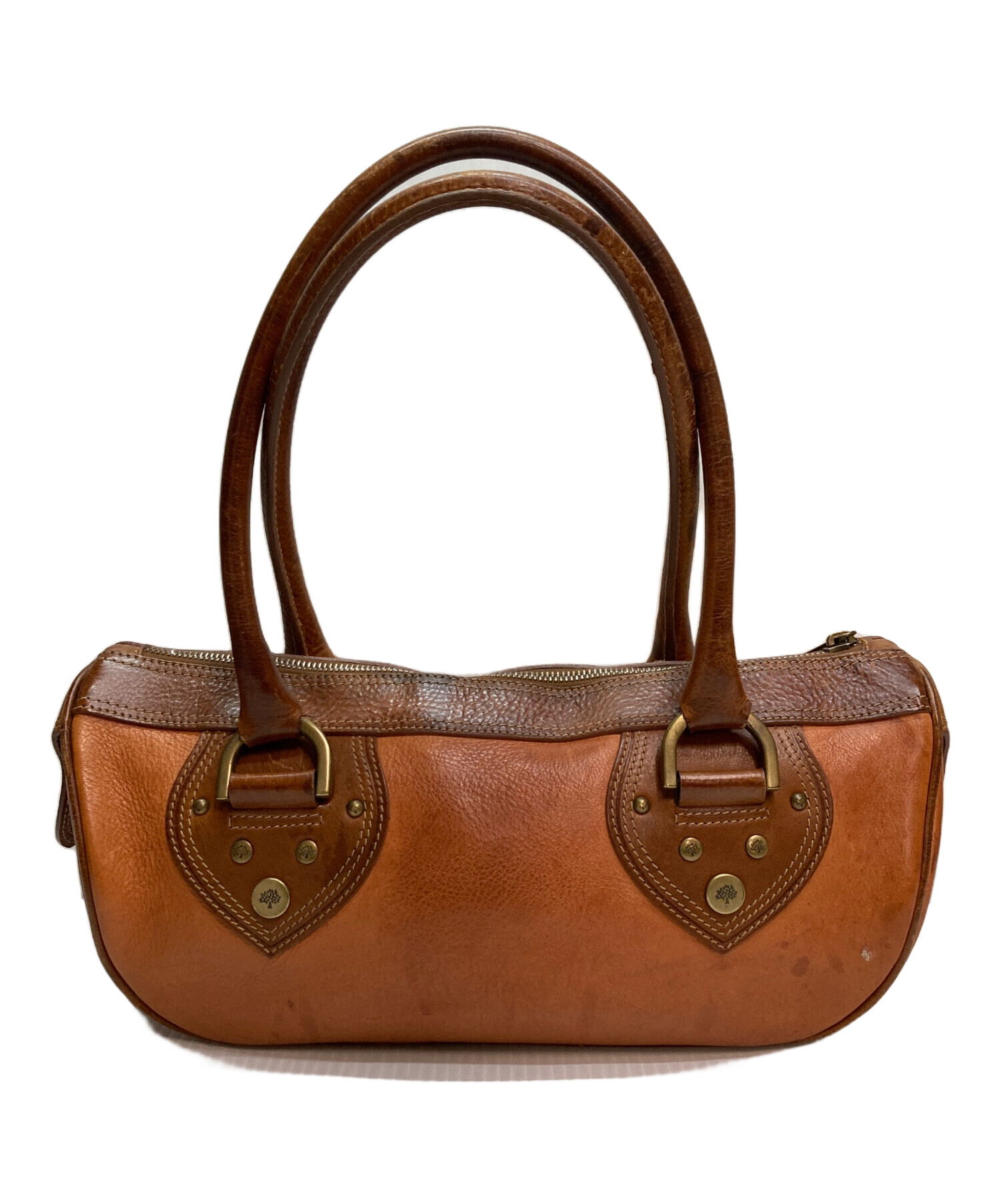 MULBERRY マルベリー ロゴ型押し ショルダーバッグ レザー ブラウン 中古・古着通販】MULBERRY (マルベリー) レザーワンショルダーバッグ