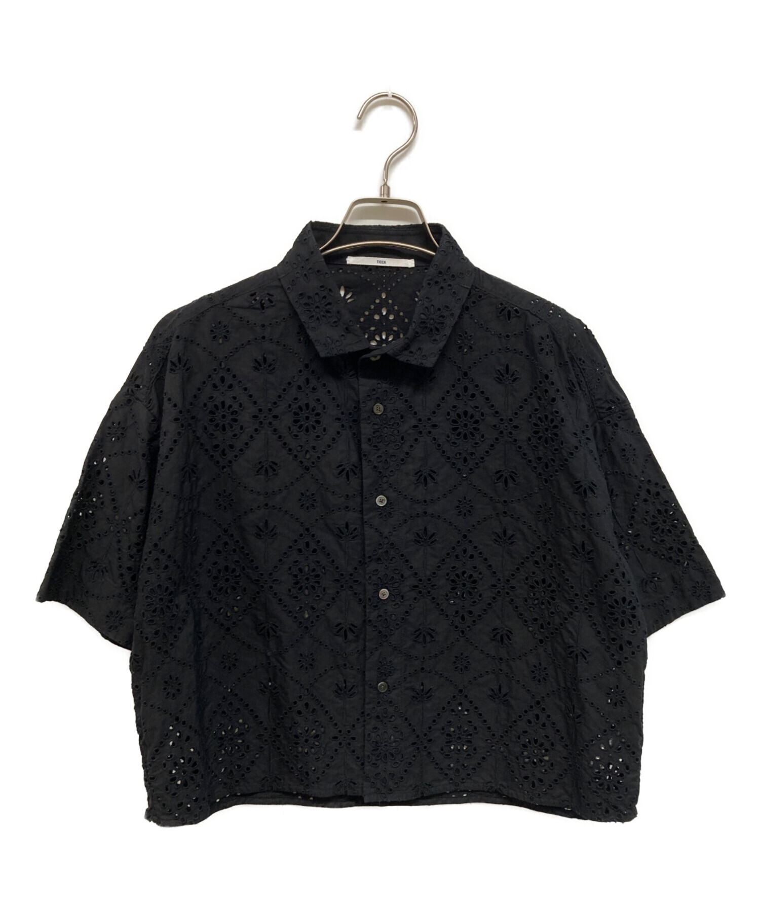 TICCA ティッカ レースチェックジャガード 半袖シャツ ブラック 中古・古着通販】TICCA (ティッカ) レース半袖シャツ ブラック サイズ