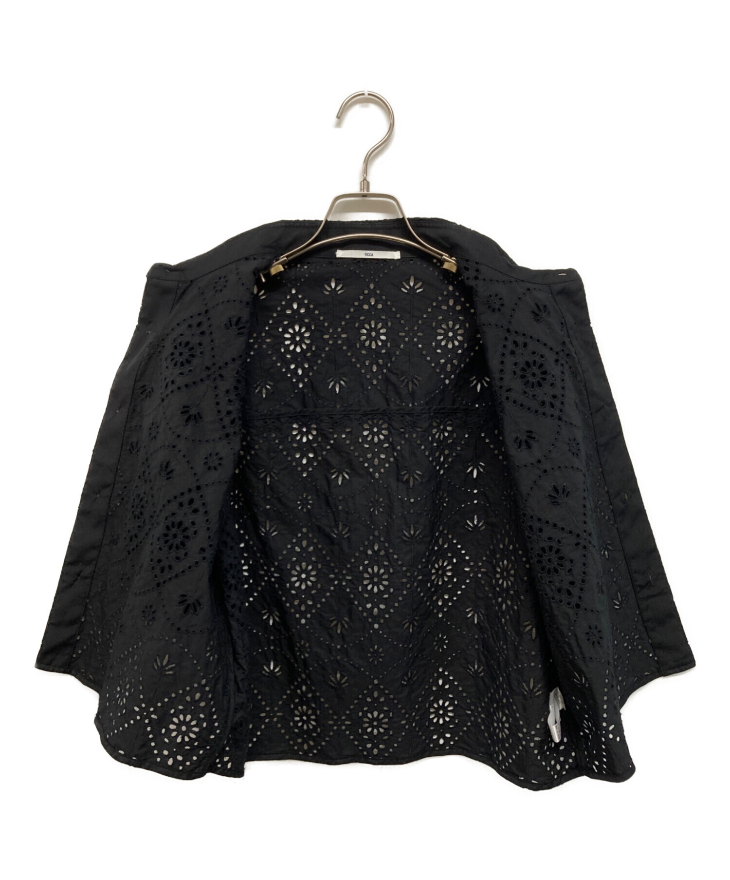 TICCA ティッカ レースチェックジャガード 半袖シャツ ブラック 中古・古着通販】TICCA (ティッカ) レース半袖シャツ ブラック サイズ