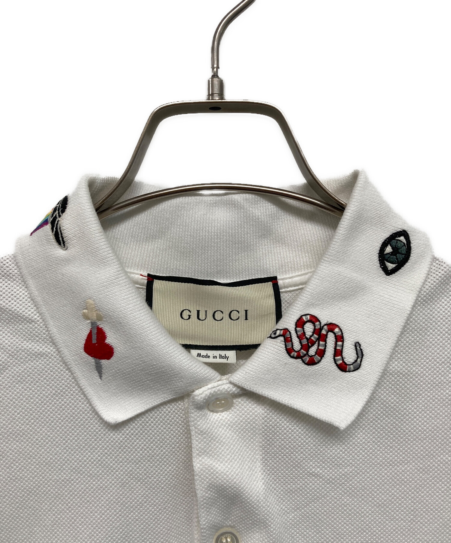 グッチ　エンブロイダリー　ポロシャツ GUCCI公式 | ・ブラック ポロTシャツ コットンピケ エンブロイダリー トップス