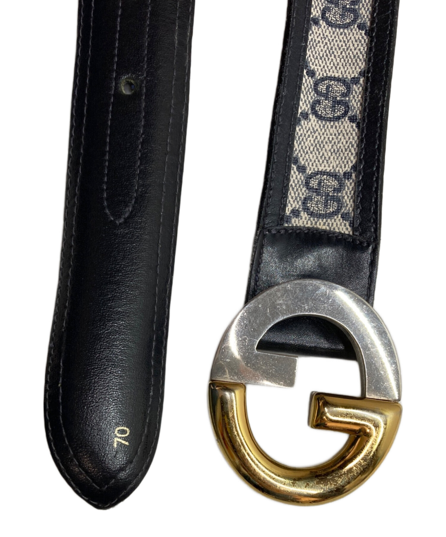 中古・古着通販】GUCCI (グッチ) GGロゴベルト ブラック×ベージュ 