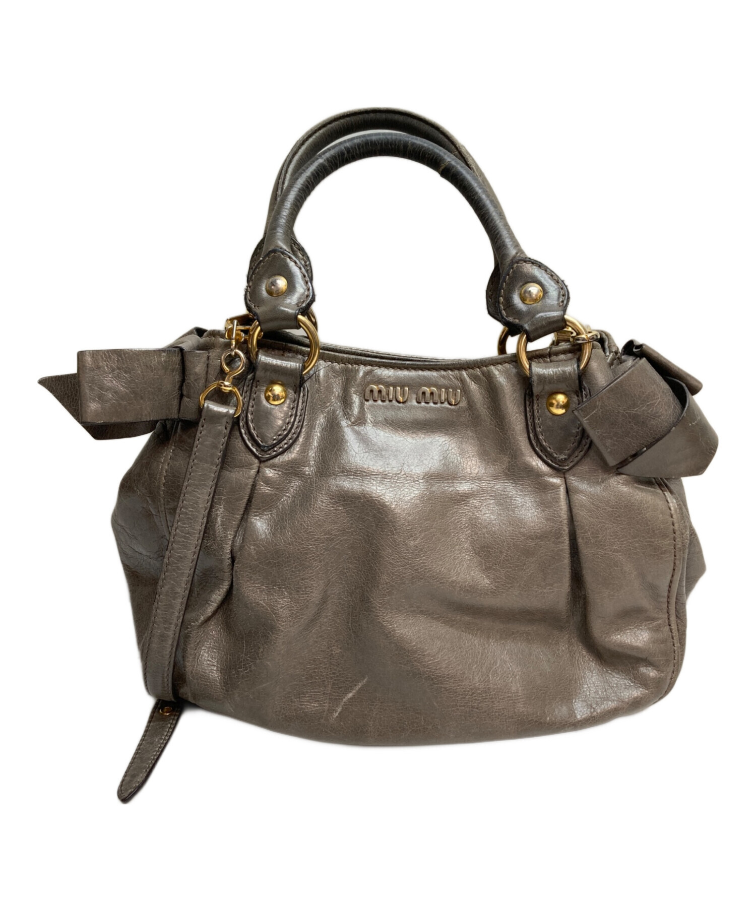 ☆美品・保存袋付☆Miu Miu VITELLO LUX 2way ハンドバッグ 中古・古着通販】MIU MIU (ミュウミュウ) VITELLO LUX 2WAY リボン