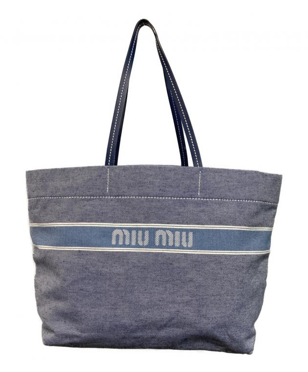 miu miu ジャガード　デニム　トート　ショルダー　バッグ 中古・古着通販】MIU MIU (ミュウミュウ) ジャガードロゴデニムトート