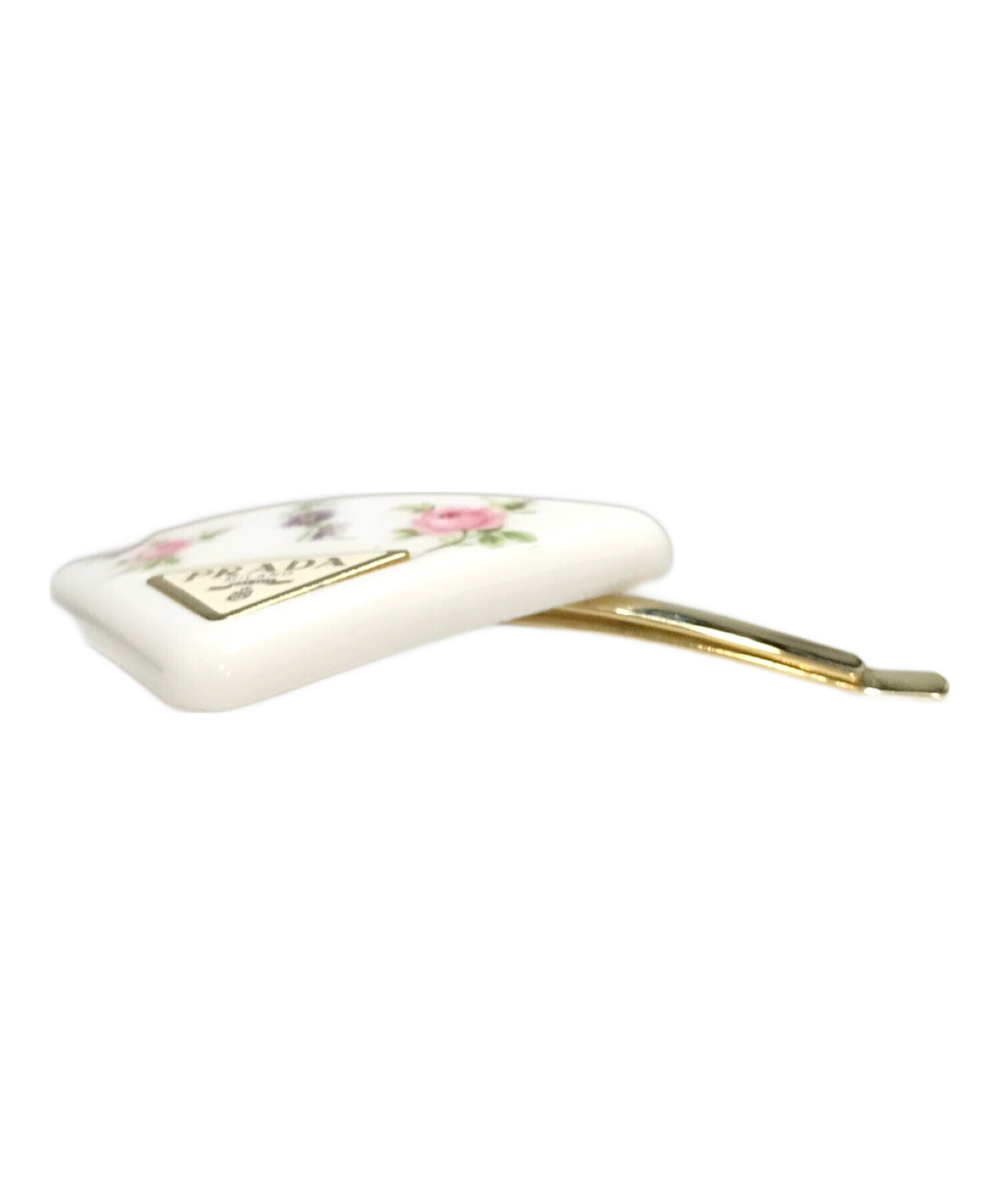 中古・古着通販】PRADA (プラダ) 三角ロゴ花柄ヘアバレッタ ホワイト