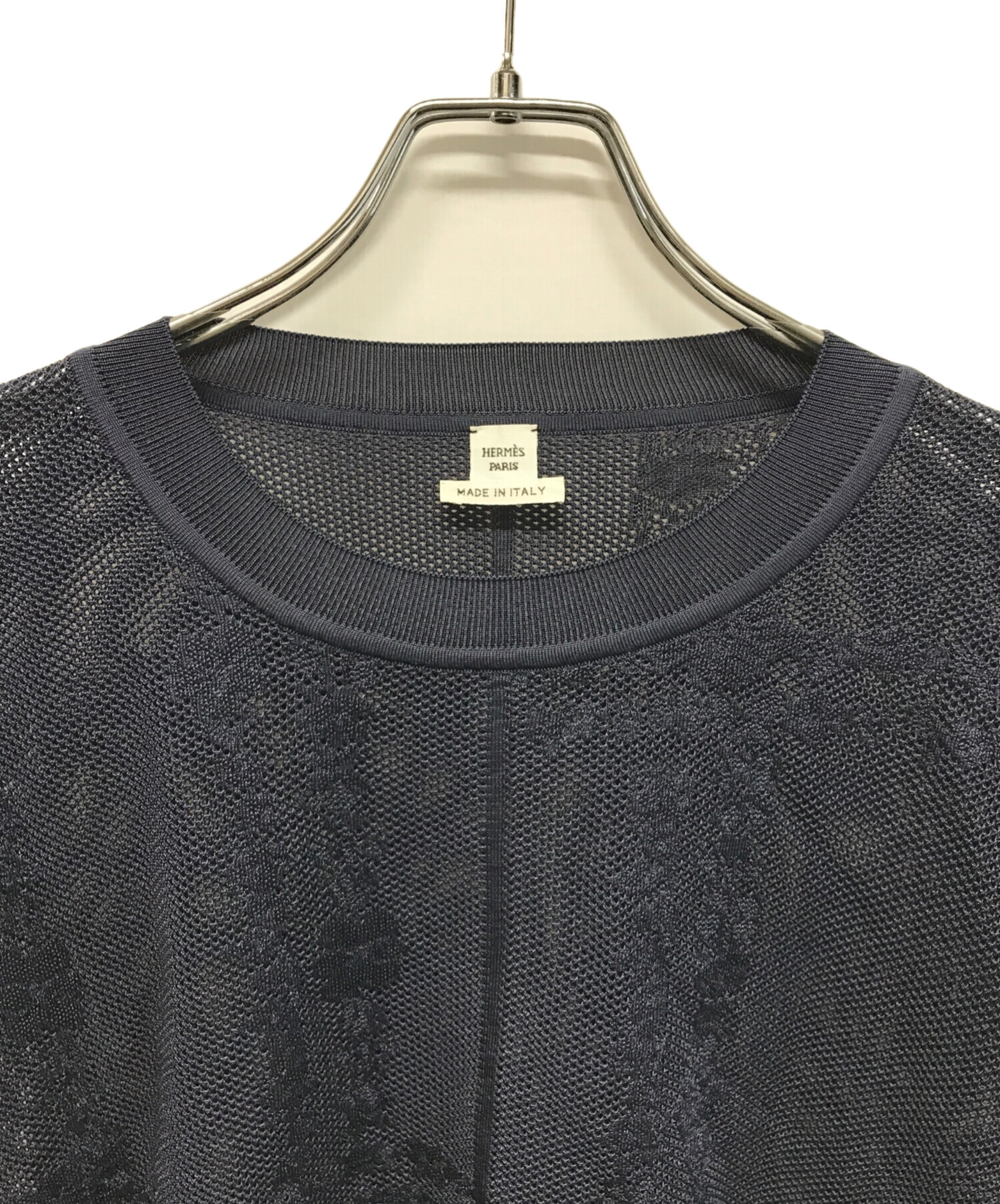 エルメス ニット　半袖　シルク　Sサイズ 中古・古着通販】HERMES (エルメス) シルク半袖ニット 刺繍デザイン
