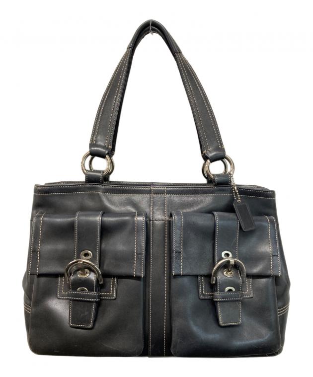 COACH コーチ ソーホーレザートートバッグ 黒 A4可 大容量 美品 中古・古着通販】COACH (コーチ) ソーホー ライン トートバッグ レザー