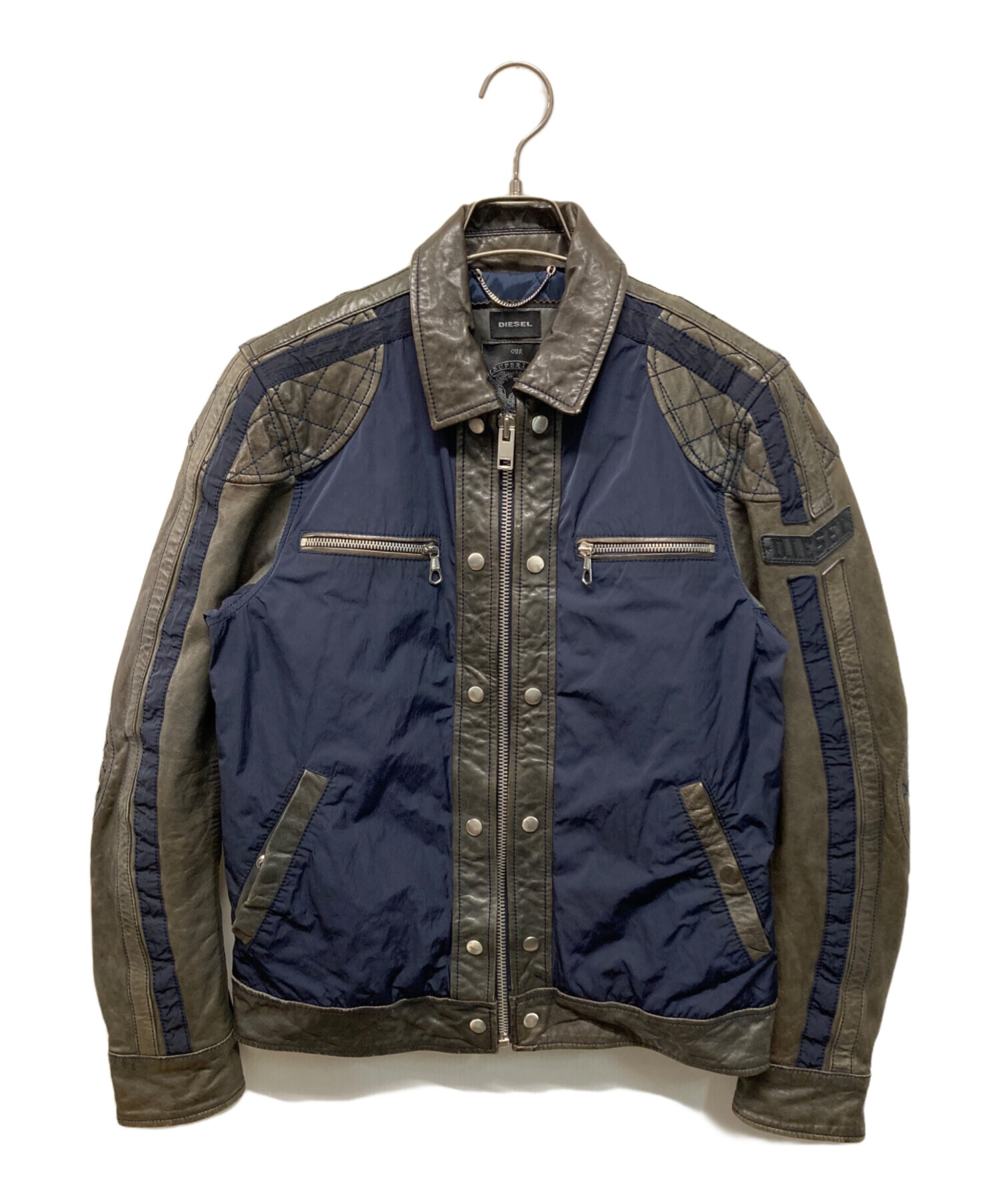 中古・古着通販】DIESEL (ディーゼル) ナイロン切り替えレザーバイカー