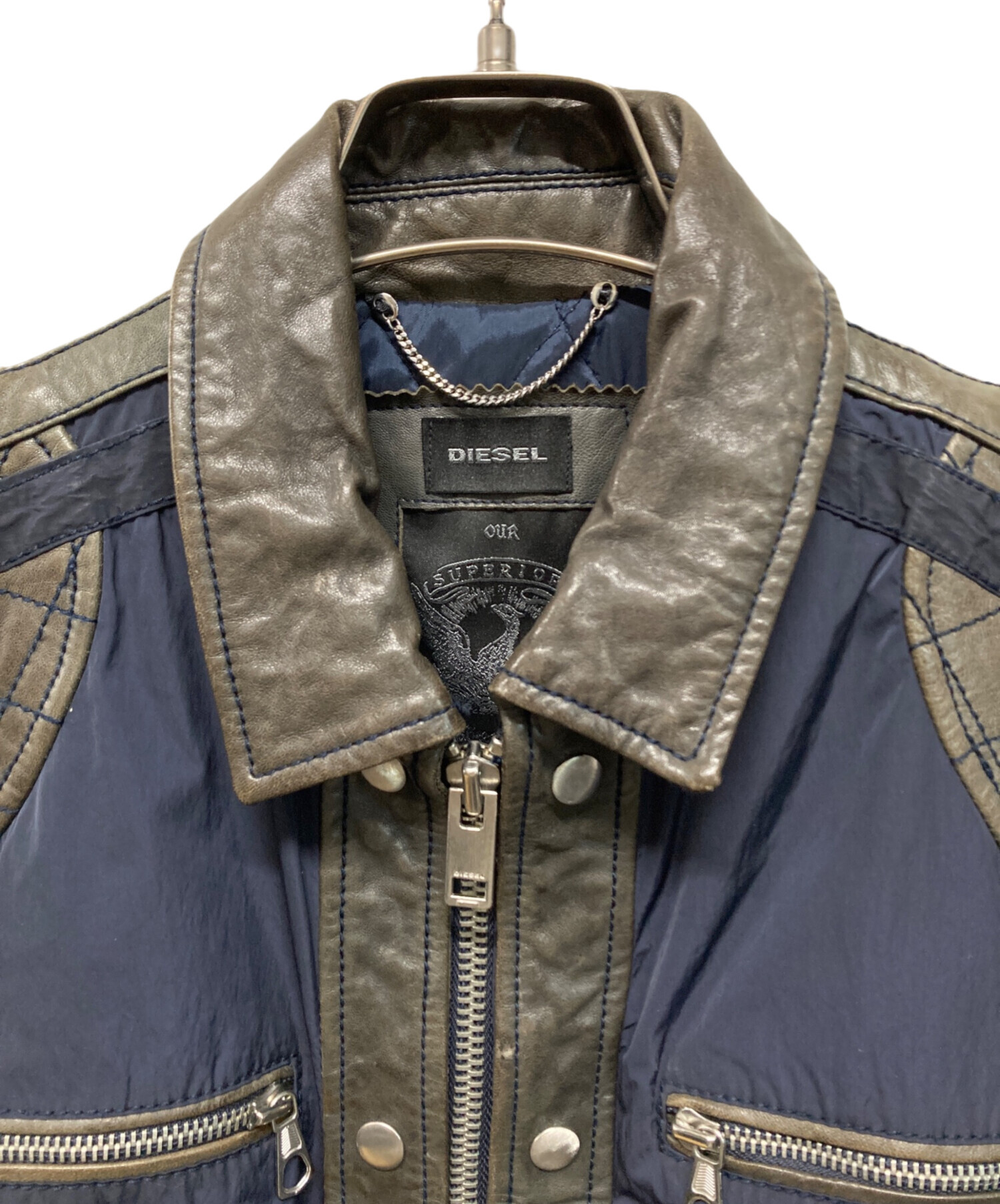 中古・古着通販】DIESEL (ディーゼル) ナイロン切り替えレザーバイカー