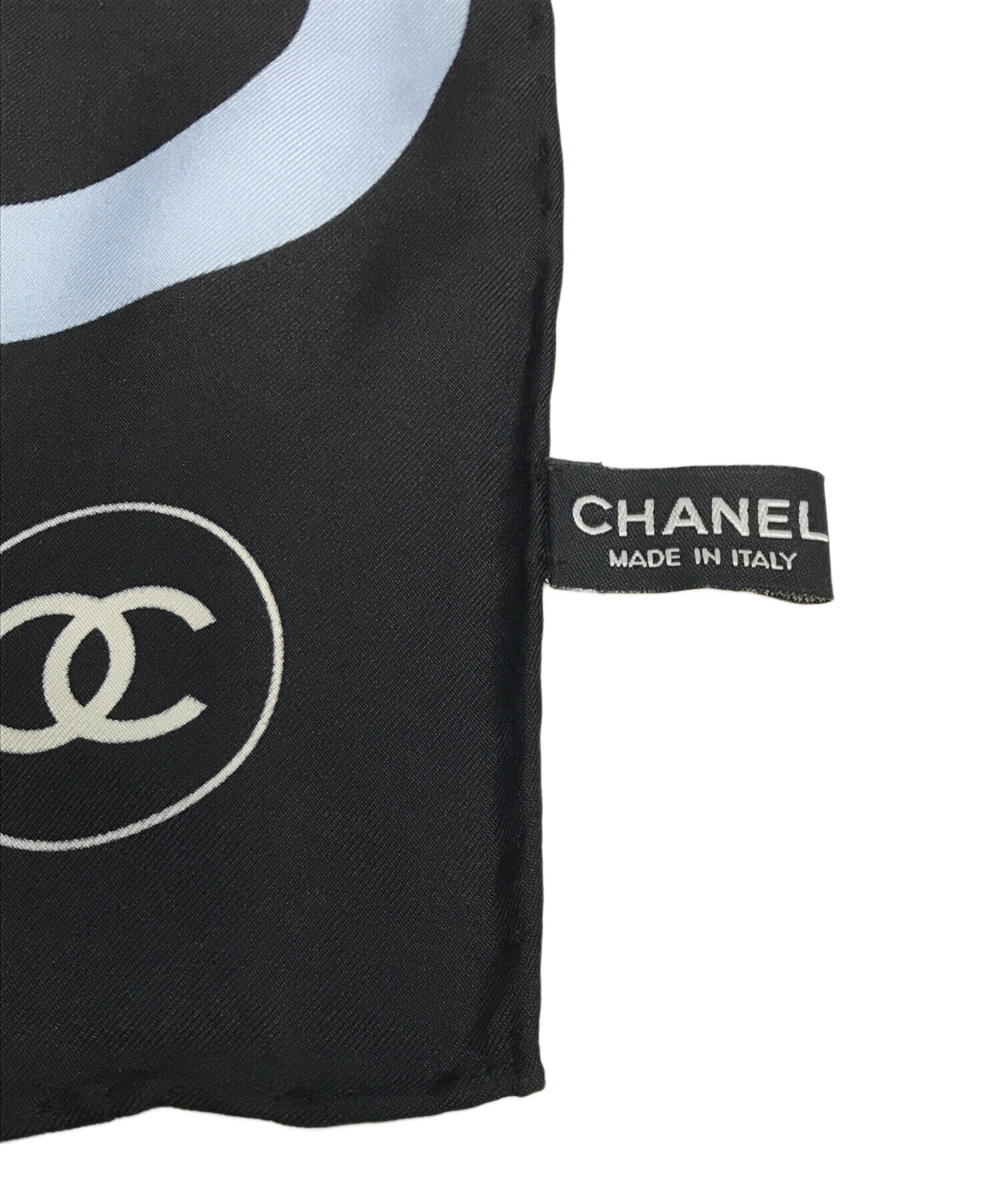 中古・古着通販】CHANEL (シャネル) 大判ロゴシルクスカーフ ブラック