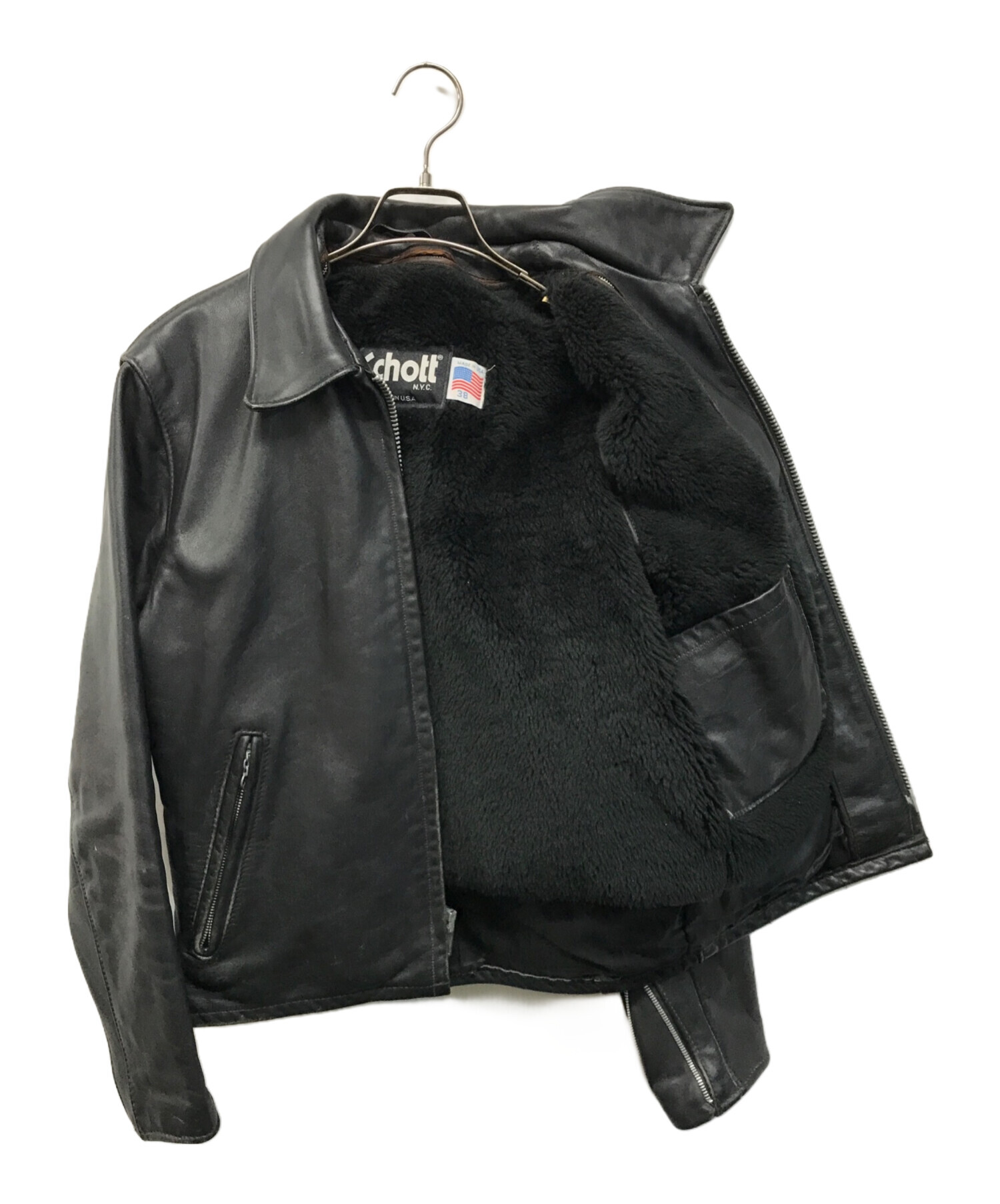 90s ショット 642 レザージャケット トラッカージャケット 丈短 ライナー 中古・古着通販】Schott (ショット) ボアライナー付レザージャケット