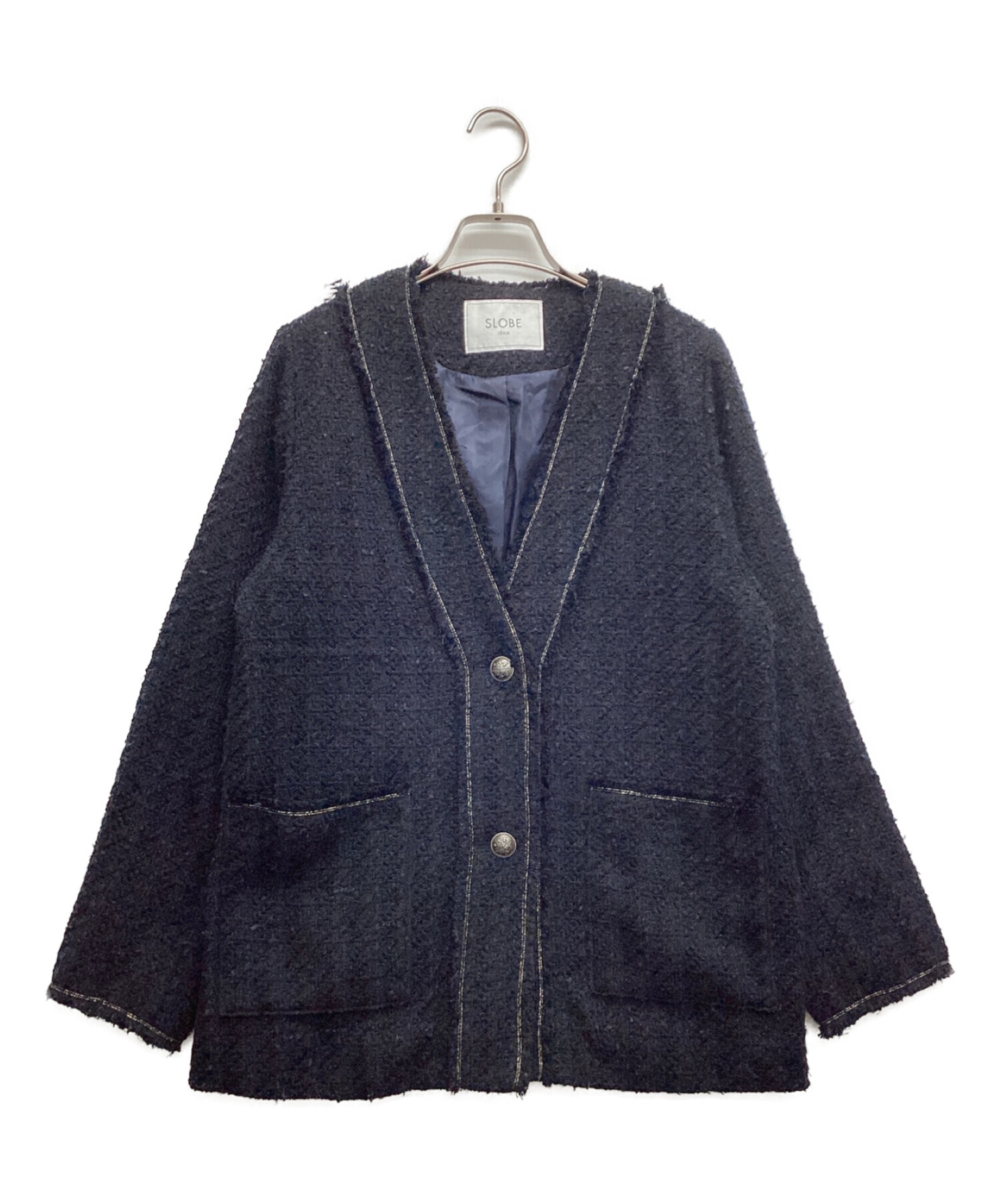 IENA ＆NAVYノーカラーツィード ジャケット IENAネイビージャケット