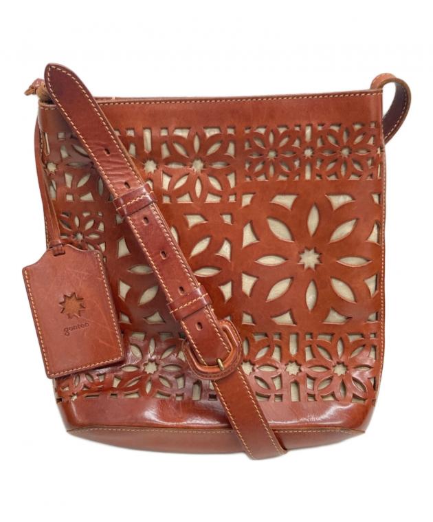 ゲンテン　genten カットワークレザー スマホショルダーバッグ ブラウン 中古・古着通販】genten (ゲンテン) カットワークレザーショルダー