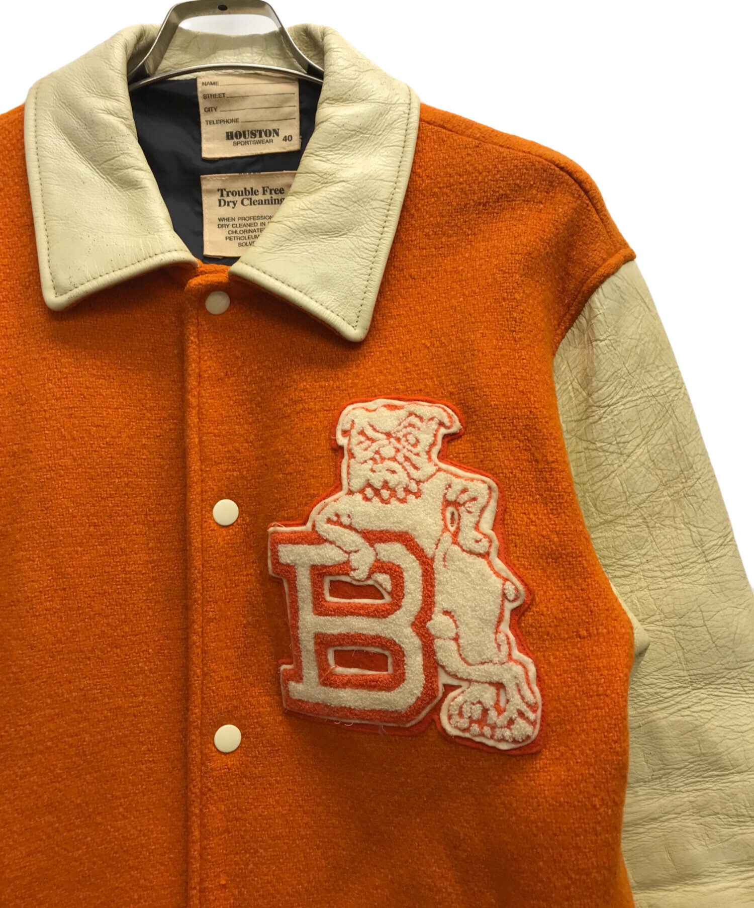 HOUSTON スタジャン 40 ビンテージ 雰囲気系 HOUSTON 袖革 スタジャン リブライン セミデコ フルデコ 40