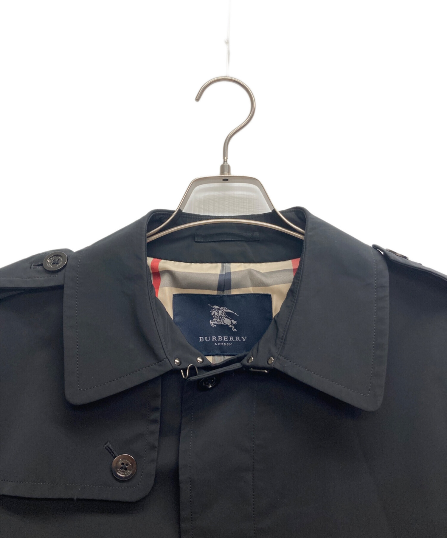 ♦BURBERRY バーバリー ステンカラーコート 黒 内側 ノバチェック BURBERRY☆ノバチェック柄 ステンカラーコート☆ブラック☆黒☆英国製