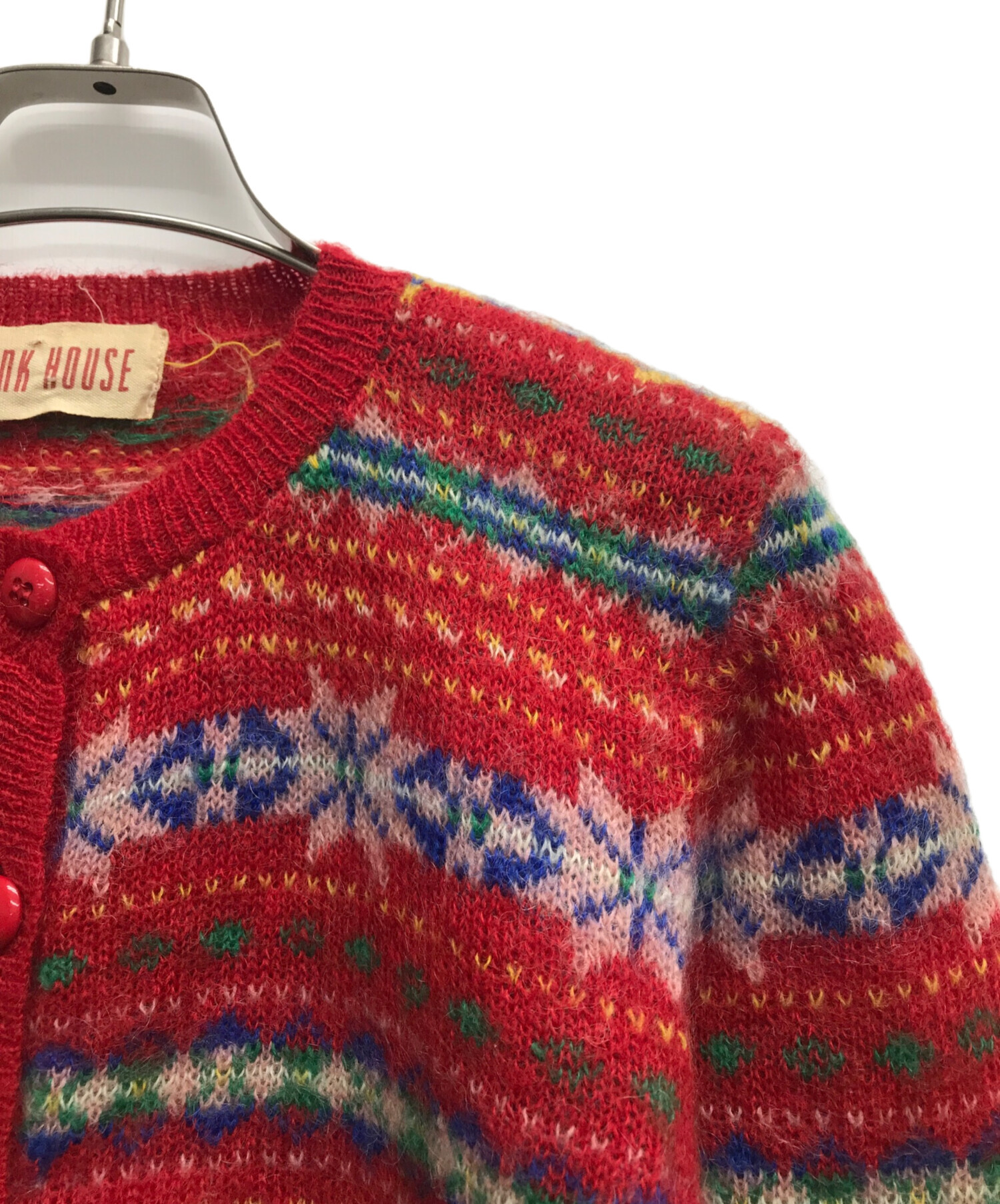 ピンクハウス ニット セーター ノルディック柄 ロゴ ウール 希少 レッド 中古・古着通販】PINK HOUSE (ピンクハウス) ノルディック柄ニット