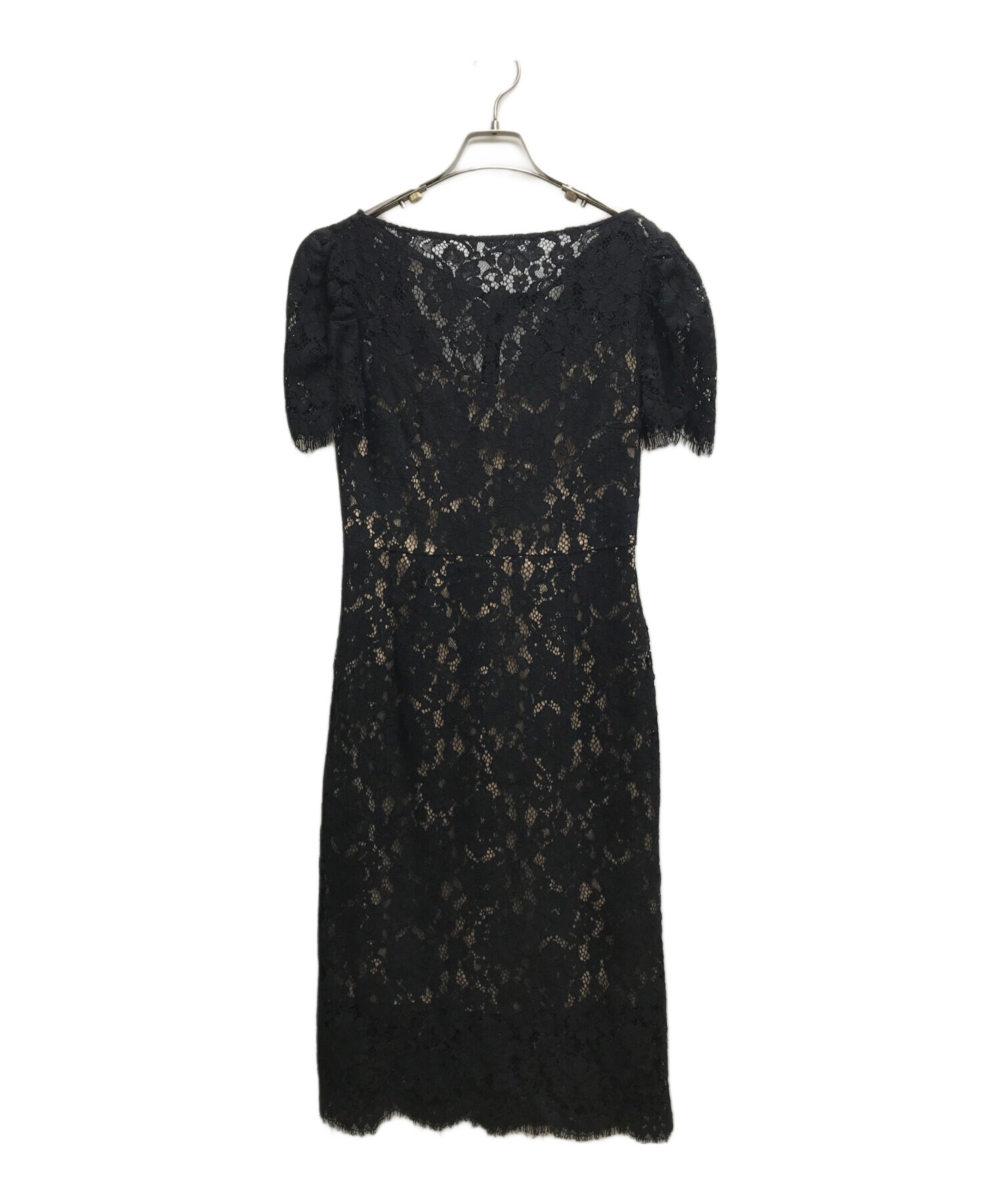 【美品】CELFORD ストライプレース フレア ドレス ワンピース 黒 36 セルフォード CELFORD レースワンピース 36 美品】CELFORD