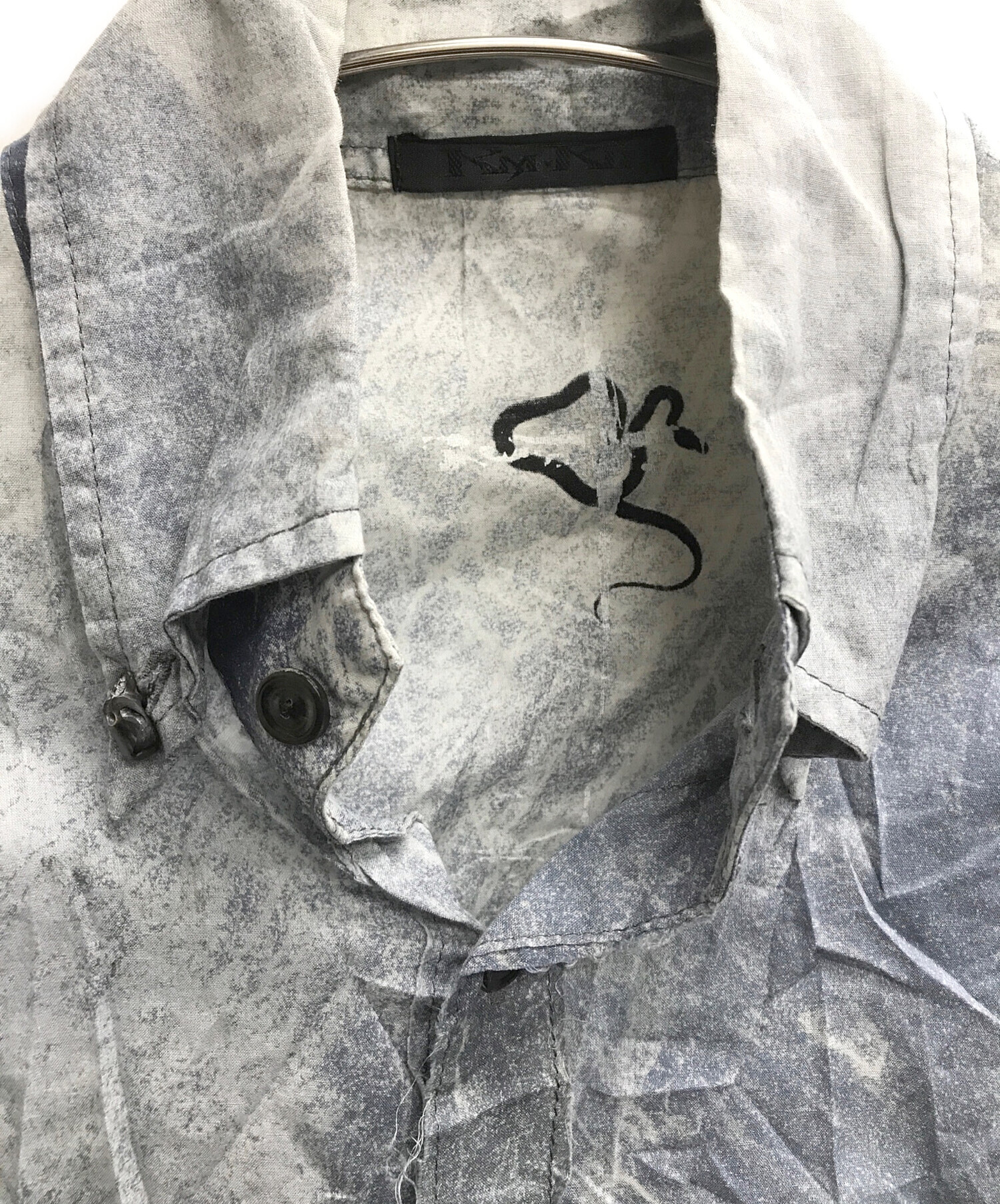 中古・古着通販】KMRII (ケムリ) 総柄ドクロボタンシャツ ブルー