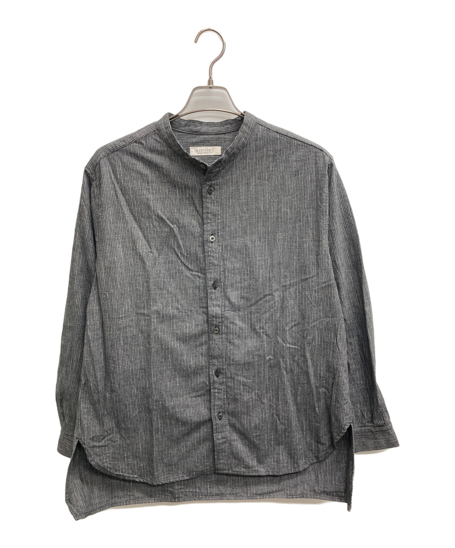 02251-0045 先染めコットン 杢ストライプ バンドカラーシャツ 中古・古着通販】nestrobe confect (ネストローブ コンフェクト) 先