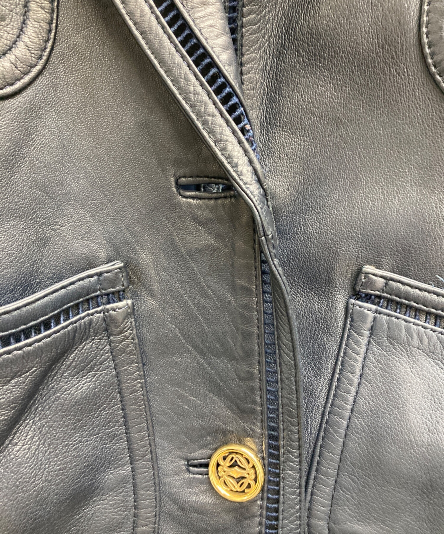 中古・古着通販】LOEWE (ロエベ) ナッパレザージャケット ネイビー