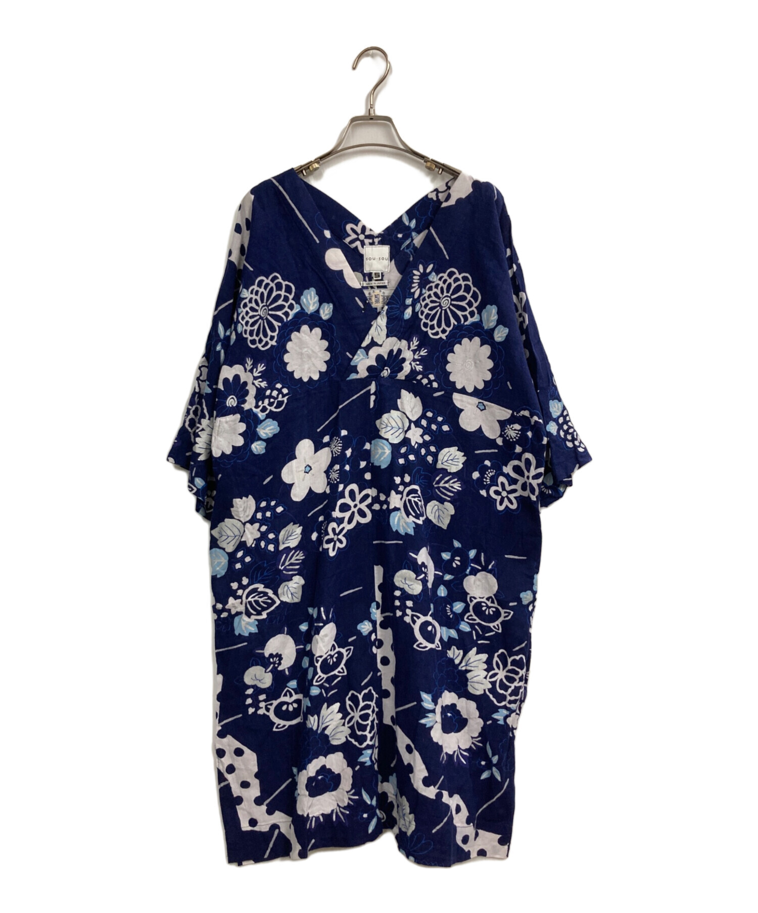 SOU・SOU ソウソウ 手捺染 和柄　ワンピース　ネイビー 花柄 Mサイズ 中古・古着通販】SOU・SOU (ソウソウ) 柄ワンピース ネイビー サイズ:S