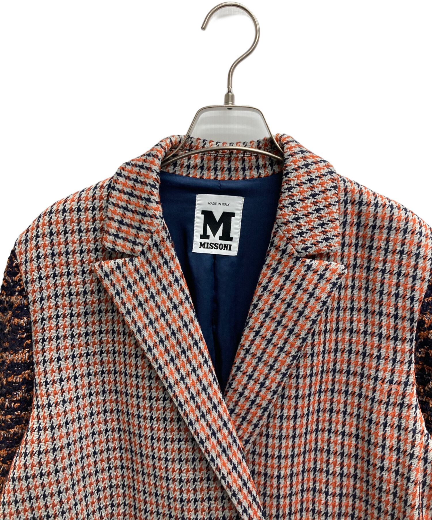 ヒ*ロ様 m missoni ツイード コート ミッソーニ 綺麗 ライトブルー 中古・古着通販】missoni (ミッソーニ) 千鳥柄コート オレンジ サイズ