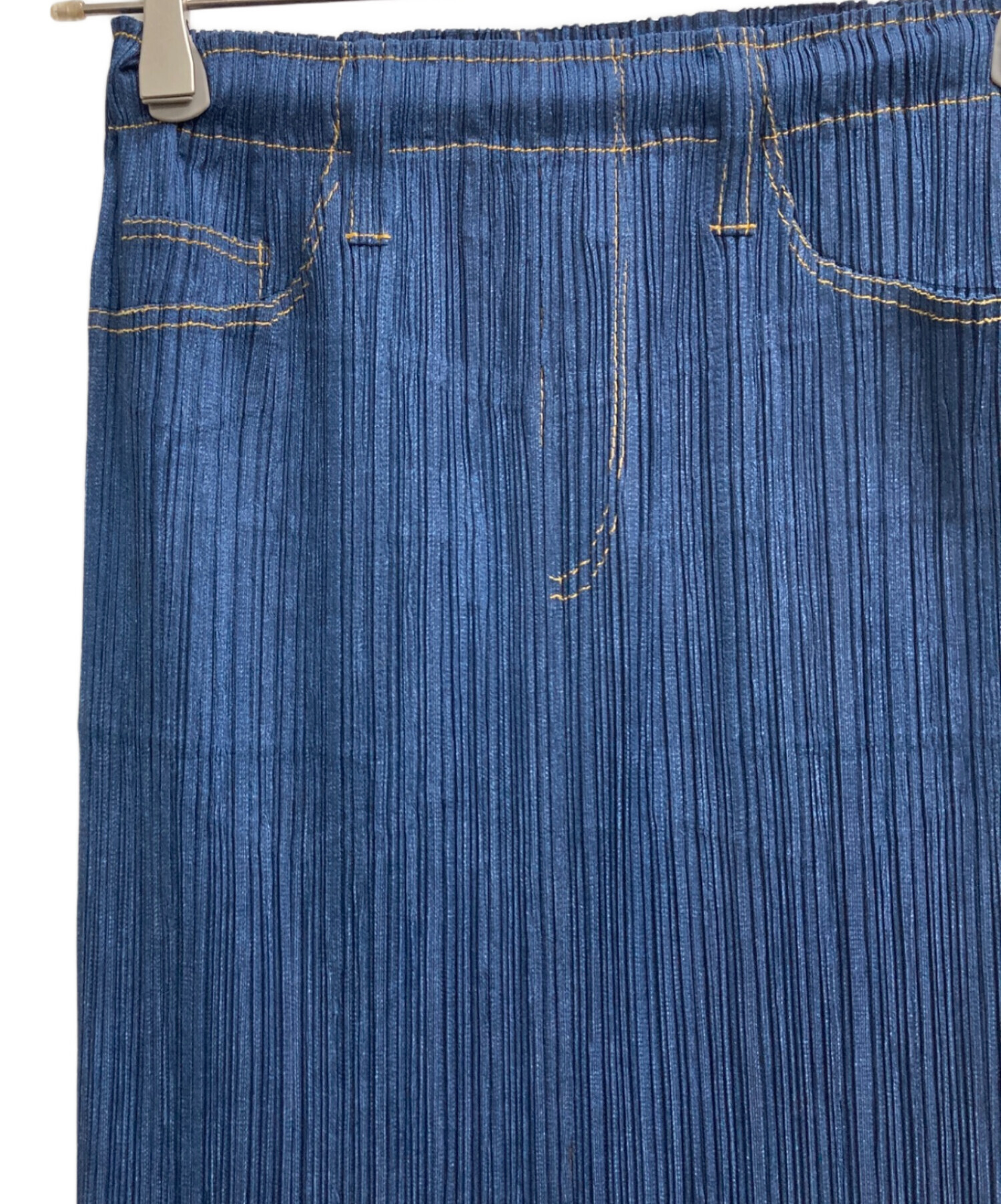 プリーツプリーズPLEATS PLEASE　デニム転写プリントプリーツ半袖カットソー インディゴブルー3 PLEATS PLEASE (プリーツプリーズ) デニム転写プリントプリーツスカート インディゴ サイズ:1