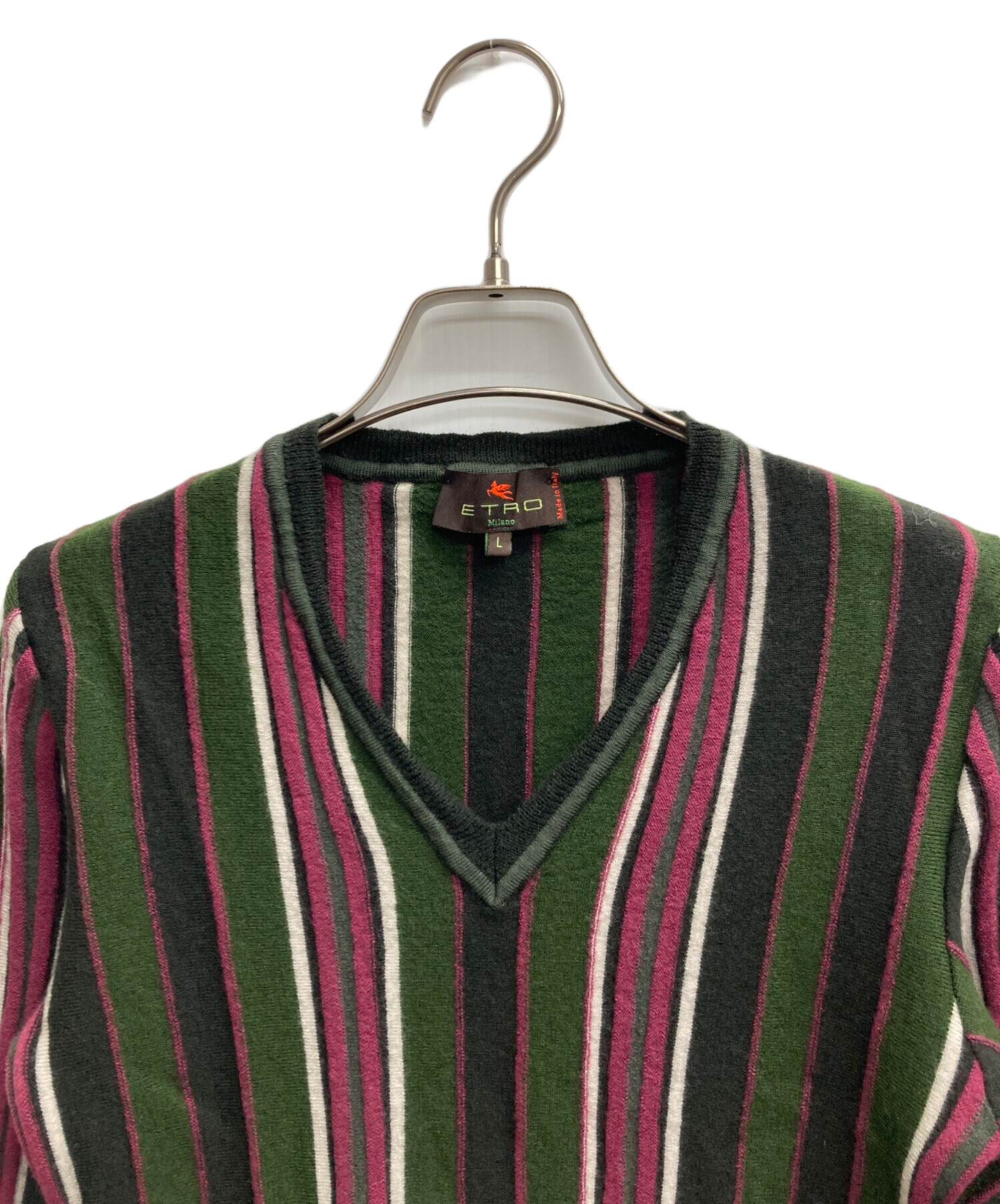 中古・古着通販】ETRO (エトロ) Vネックニット ブラック×カーキ サイズ