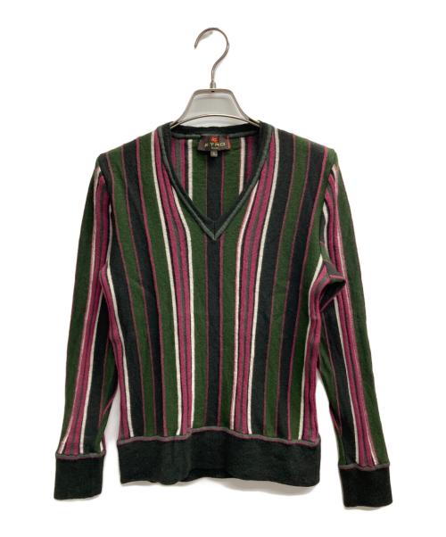 中古・古着通販】ETRO (エトロ) Vネックニット ブラック×カーキ サイズ