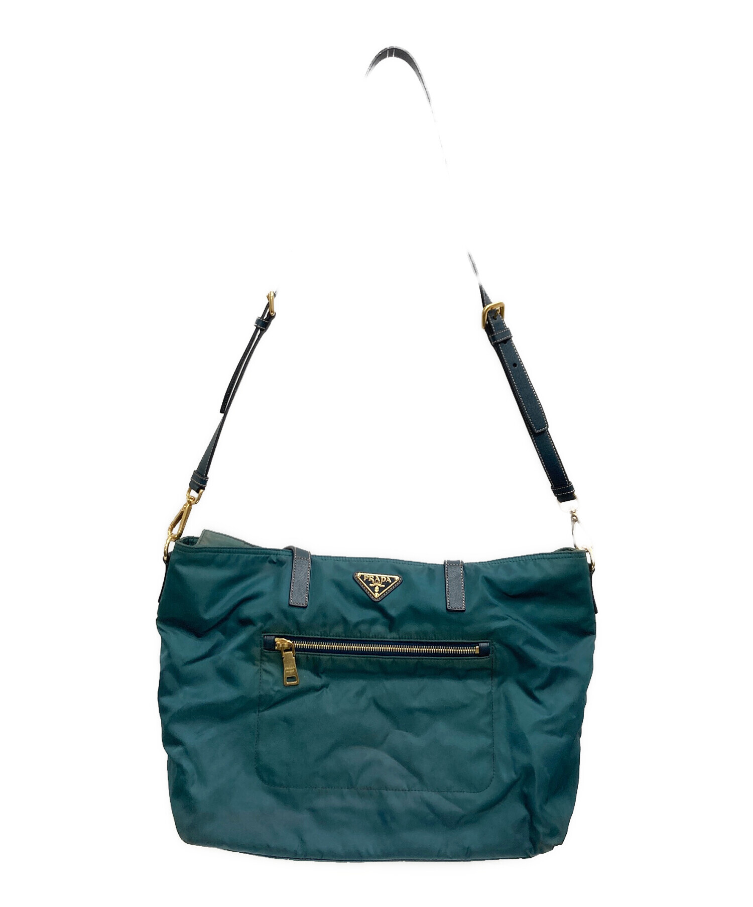 プラダ ハンドバッグ 2way レザー×ナイロン キルティング グリーン 中古・古着通販】PRADA (プラダ) 2WAYナイロントートバッグ ダーク