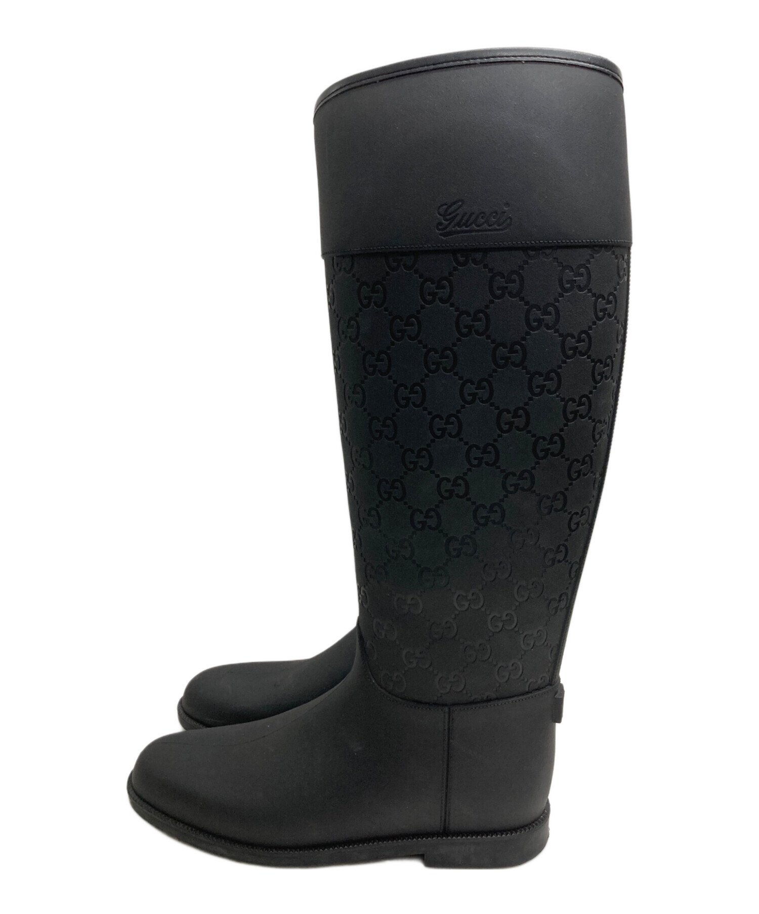 中古・古着通販】GUCCI (グッチ) GG総柄ラバーロングブーツ ブラック 