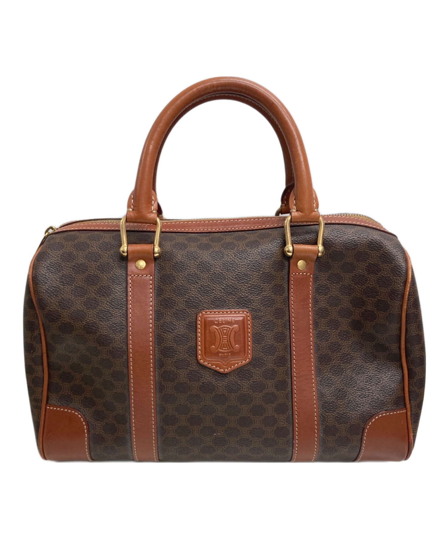 CELINE ミニボストンバッグ ブラウンレザー 中古・古着通販】CELINE (セリーヌ) ミニボストンバッグ ブラウン