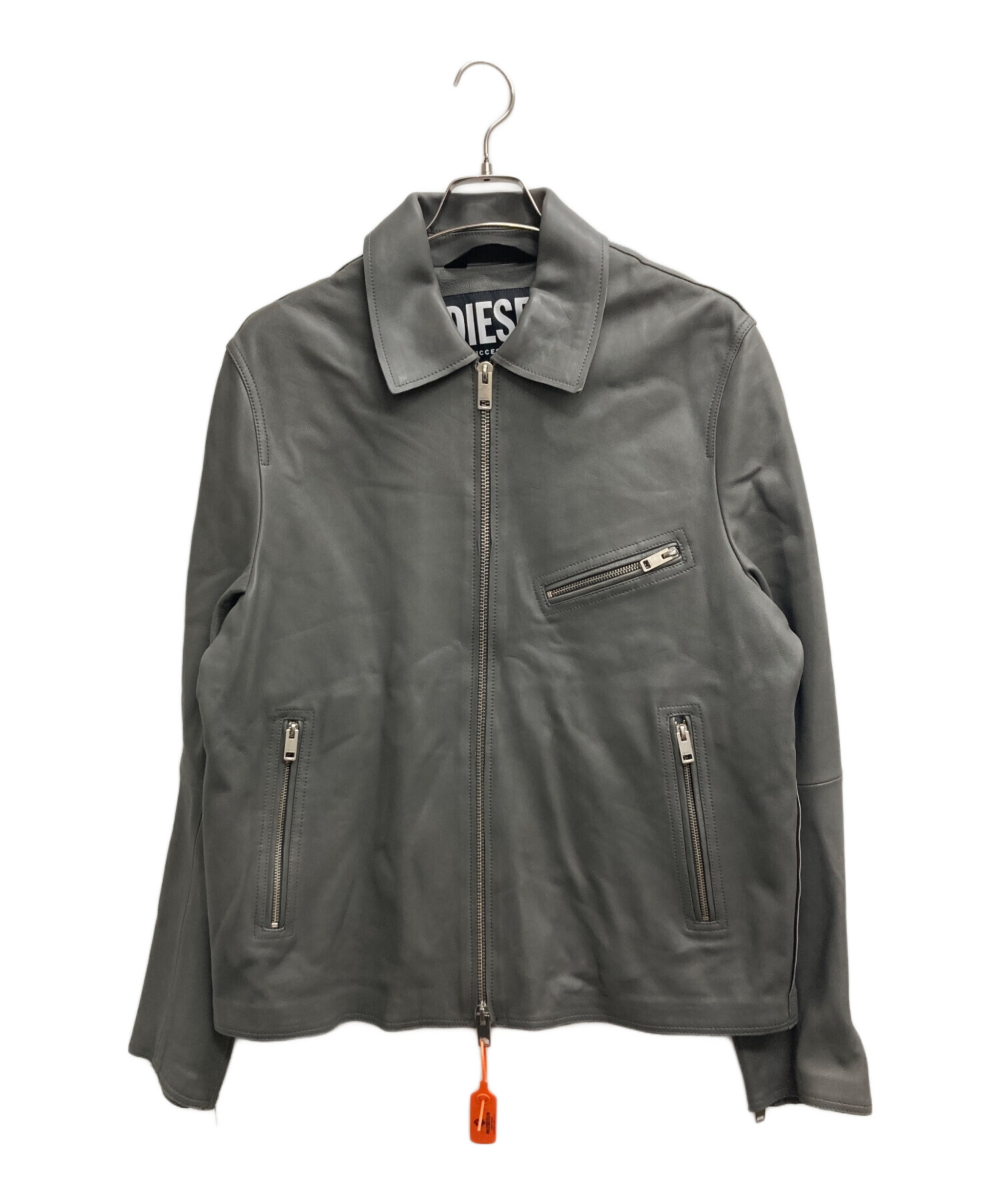 【新品】DIESELディーゼル レザーコンビライダースジャケット コート グレー 中古・古着通販】DIESEL (ディーゼル) L-KORN レザージャケット グレー