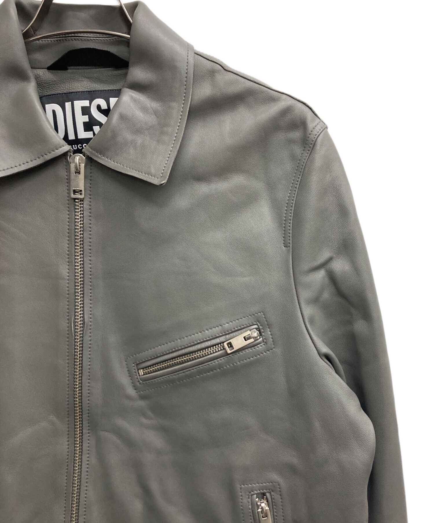 中古・古着通販】DIESEL (ディーゼル) L-KORN レザージャケット グレー