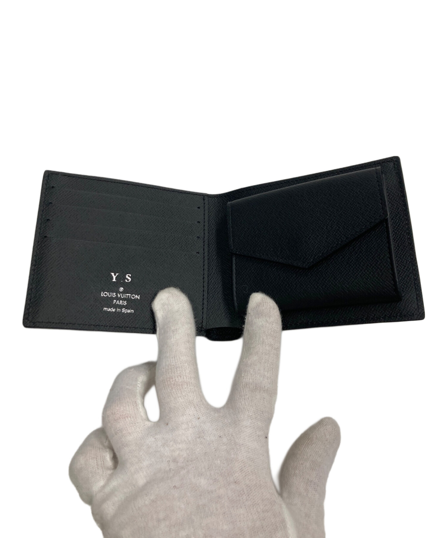 Louis Vuitton ブラックレザー 二つ折り財布 中古・古着通販】LOUIS VUITTON (ルイ ヴィトン) 2つ折り財布 ブラック