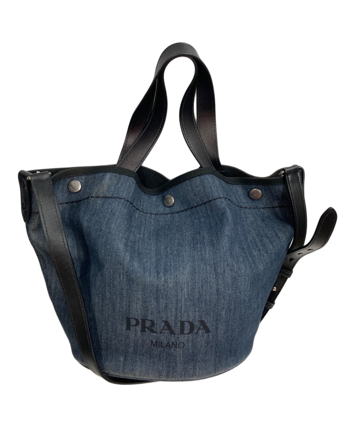 中古・古着通販】PRADA (プラダ) デニムバケツハンドバッグ ブルー 